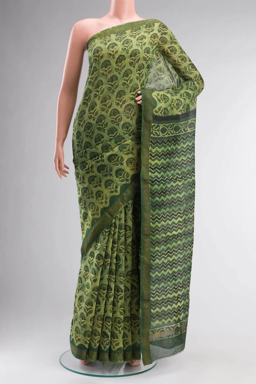 Green Chanderi Silk Cotton Saree