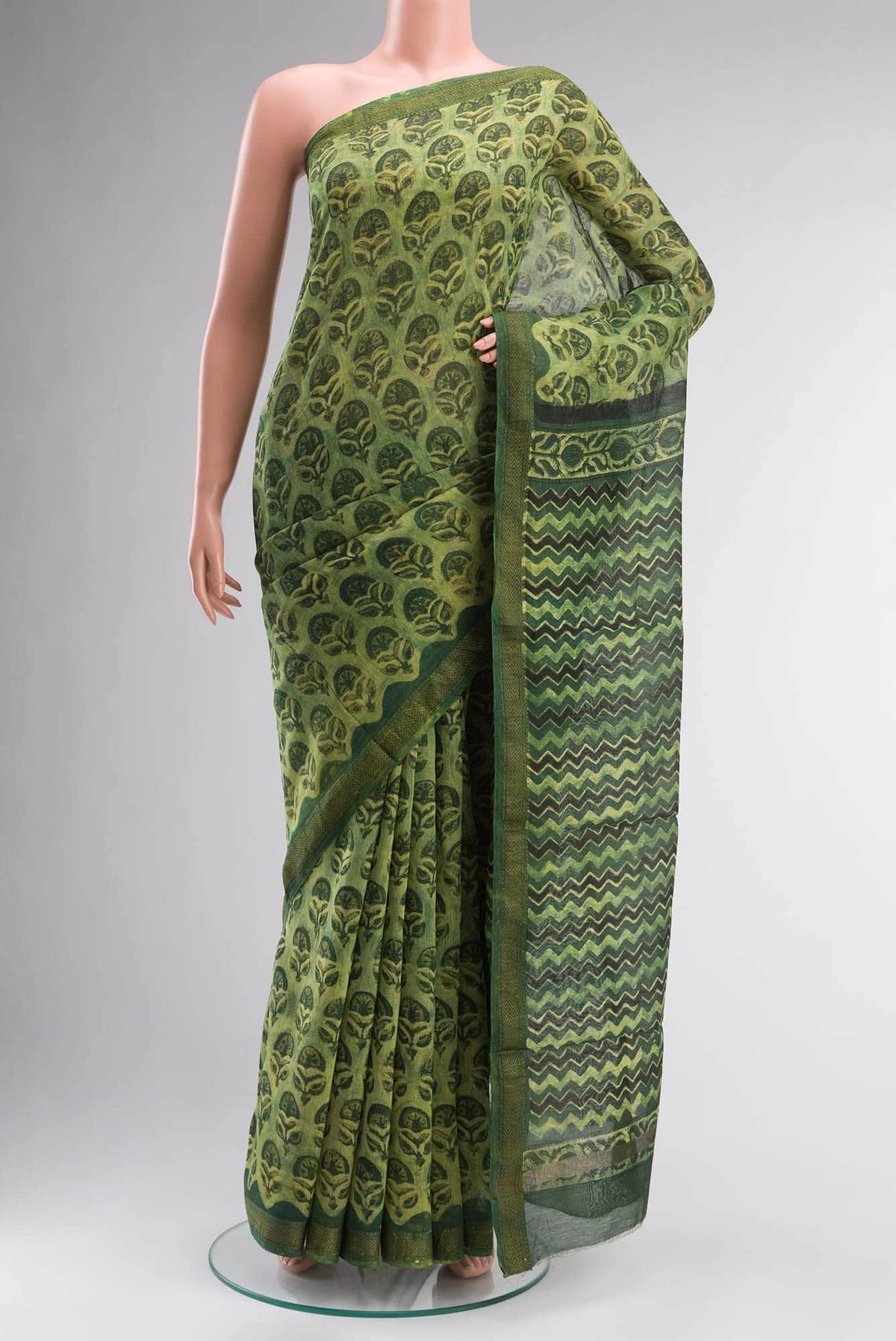 Green Chanderi Silk Cotton Saree