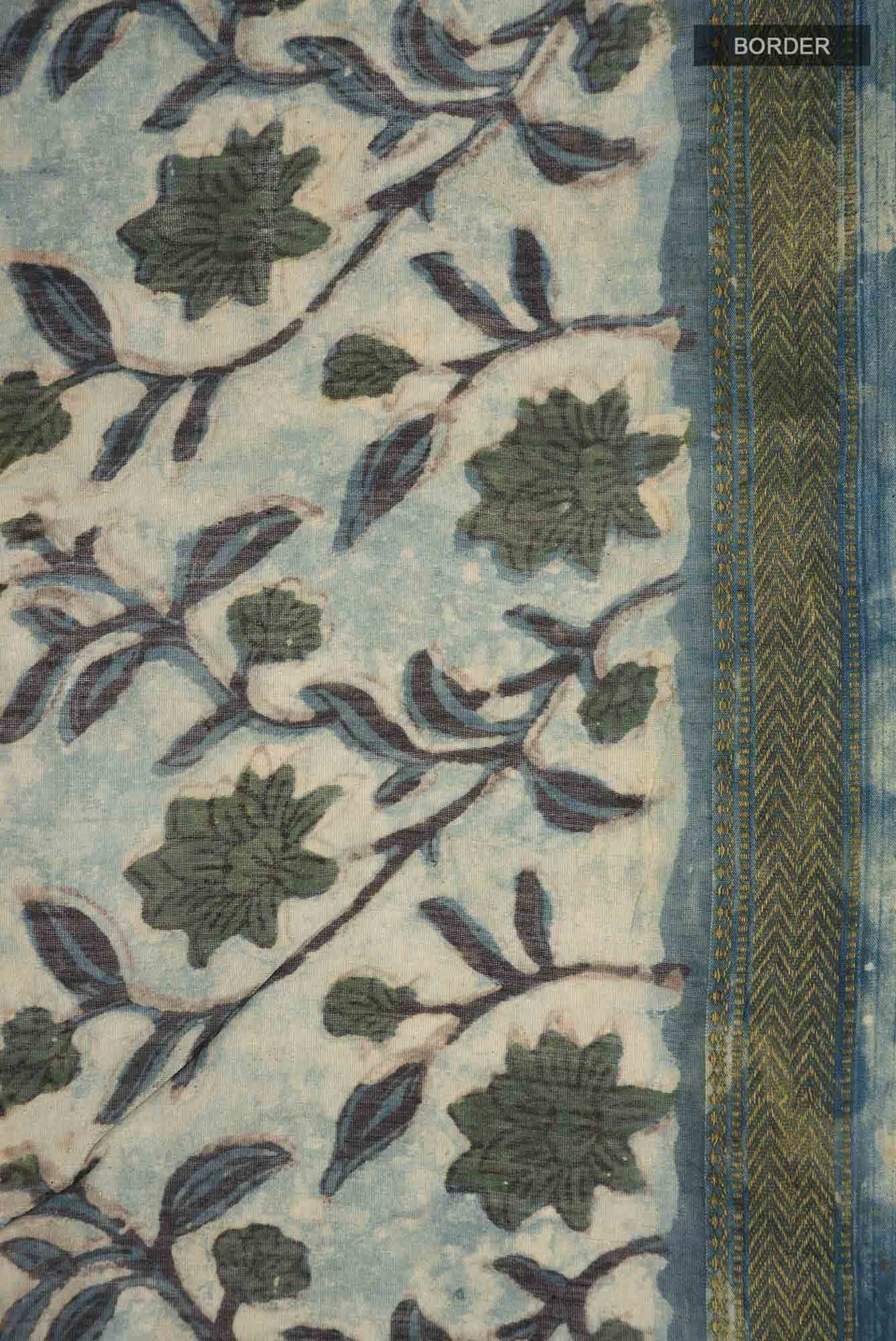 Blue Linen Cotton Saree