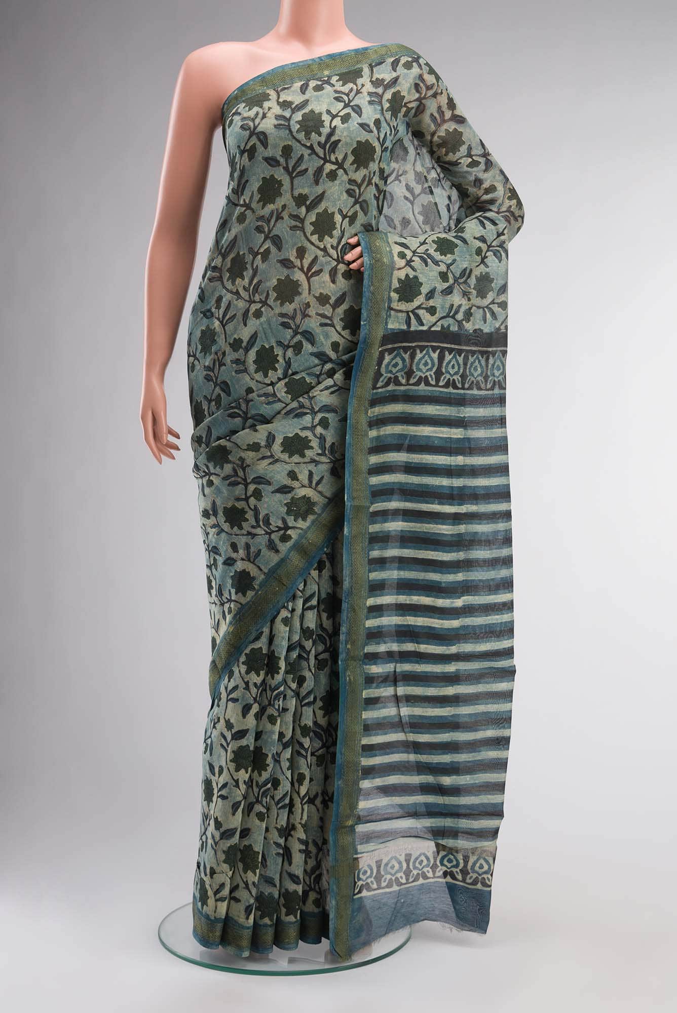 Blue Linen Cotton Saree