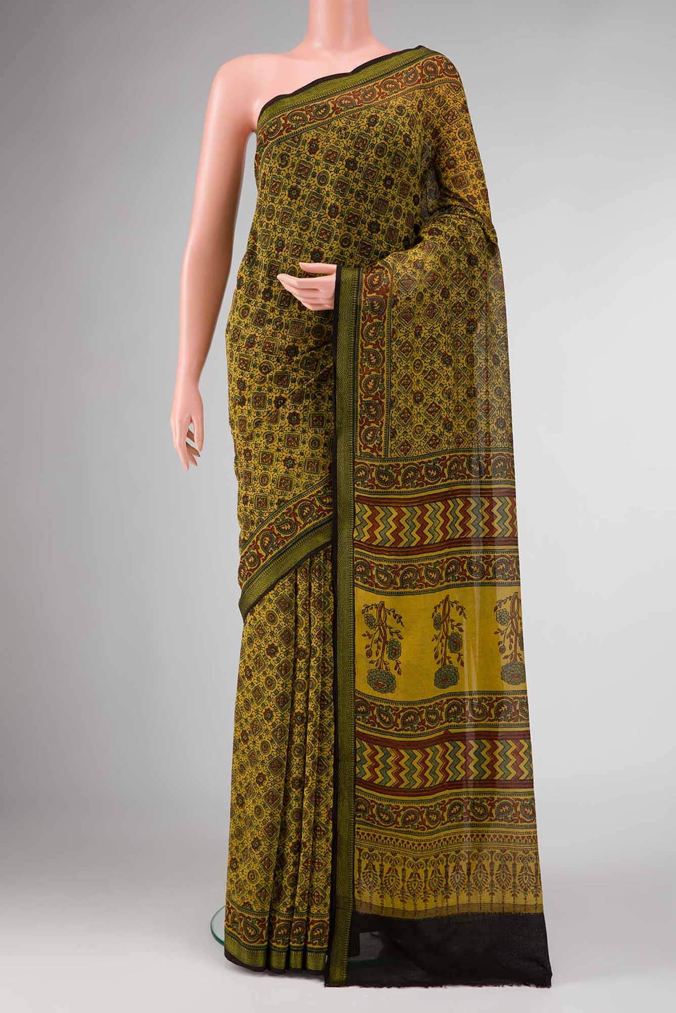 Mustard Dual Tone Chanderi Silk Saree