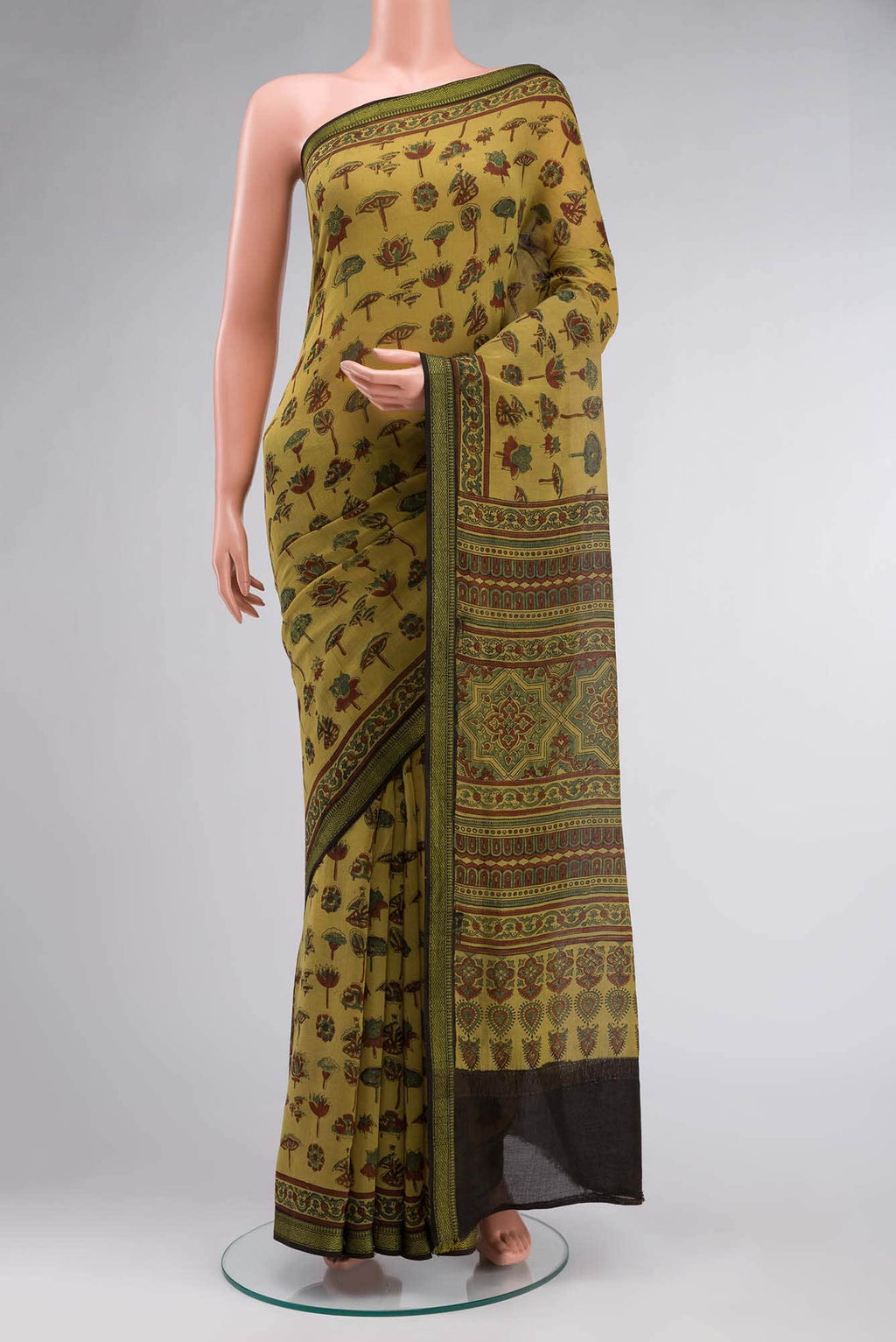 Mustard Maheshwari Silk Cotton Saree