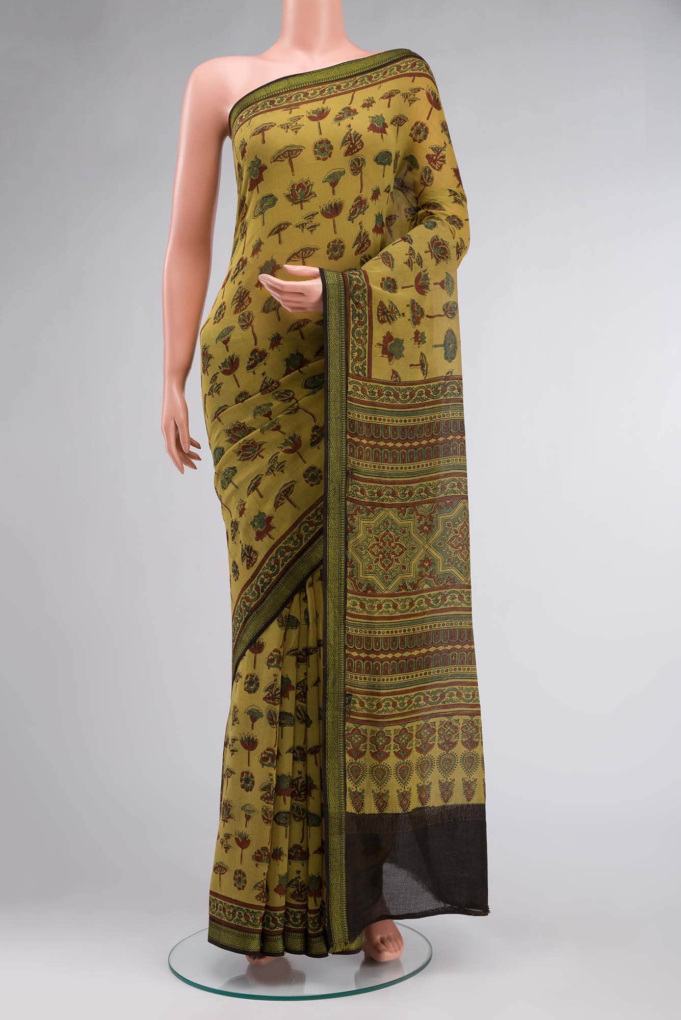 Mustard Maheshwari Silk Cotton Saree