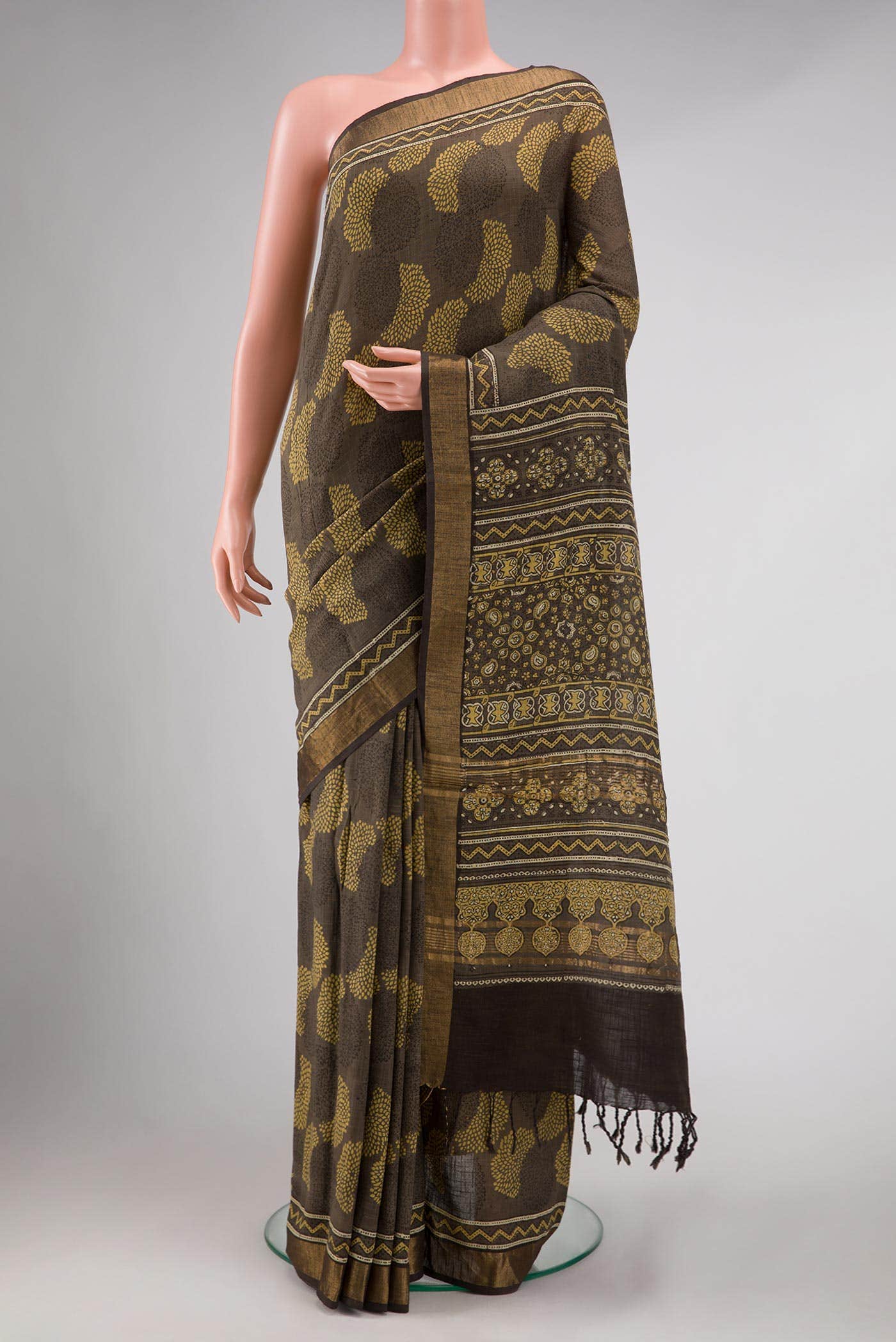Davys Grey Linen Cotton Saree