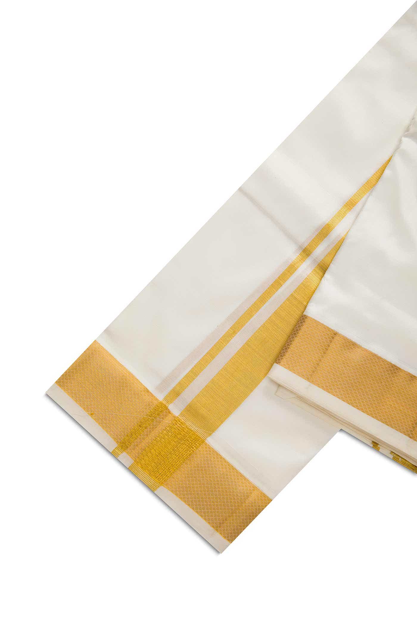 Cream Silk Dhoti With Angavastram (9X 5) Muzham