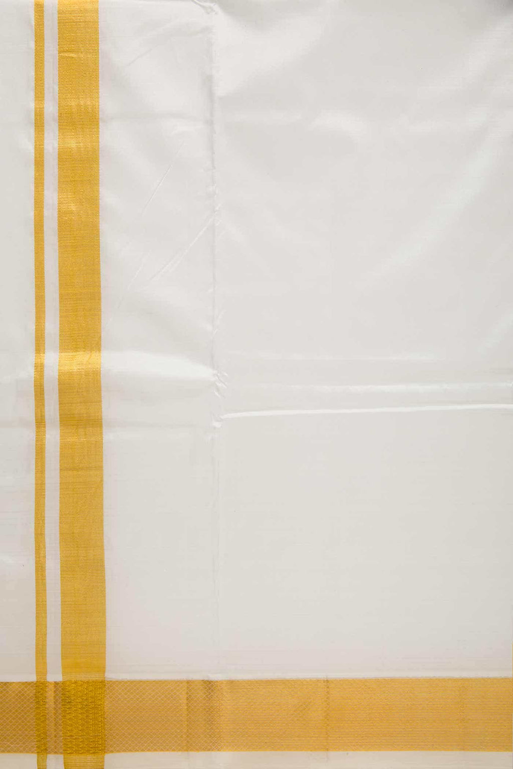 Cream Silk Dhoti With Angavastram (9X 5) Muzham