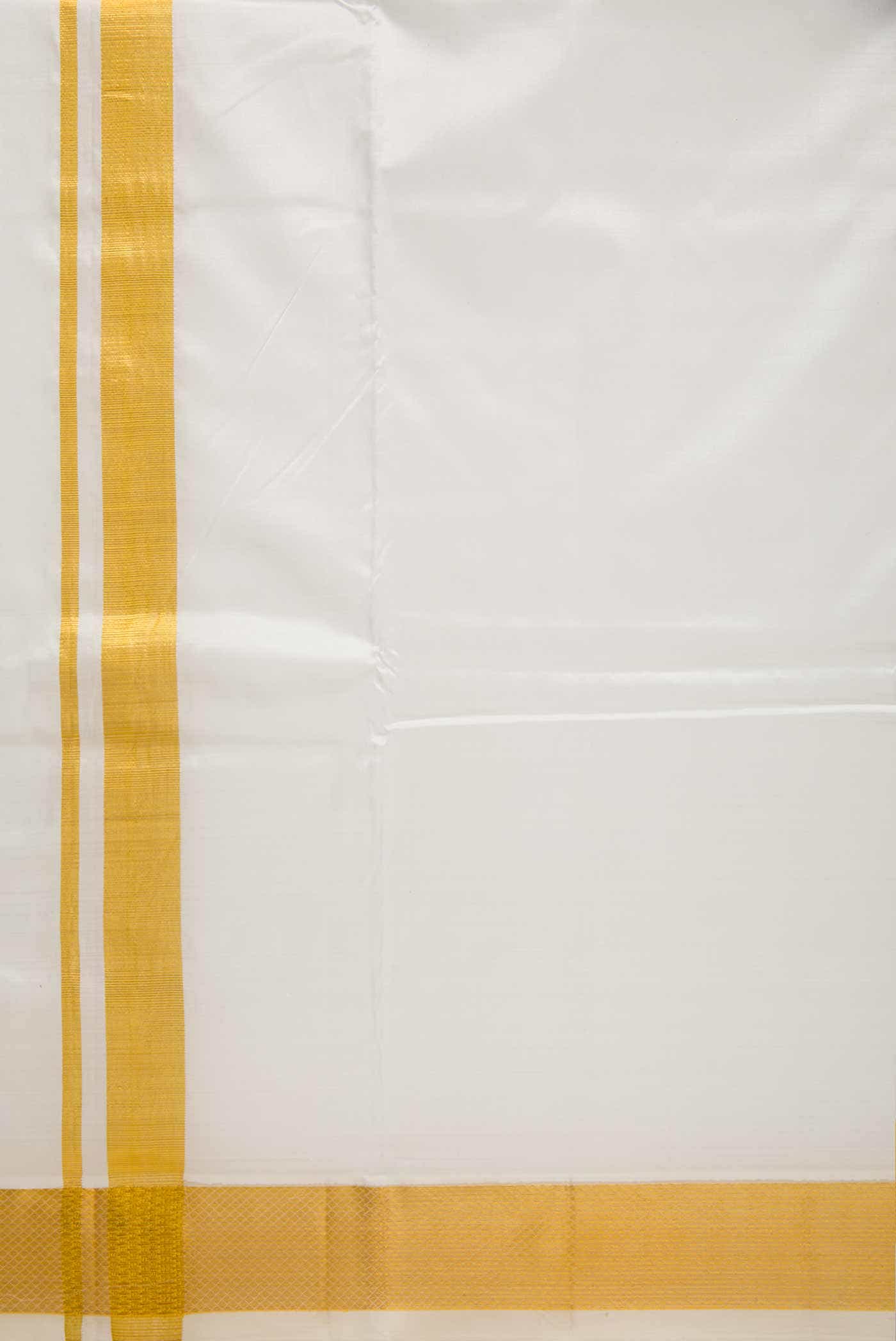 Cream Silk Dhoti With Angavastram (9X 5) Muzham