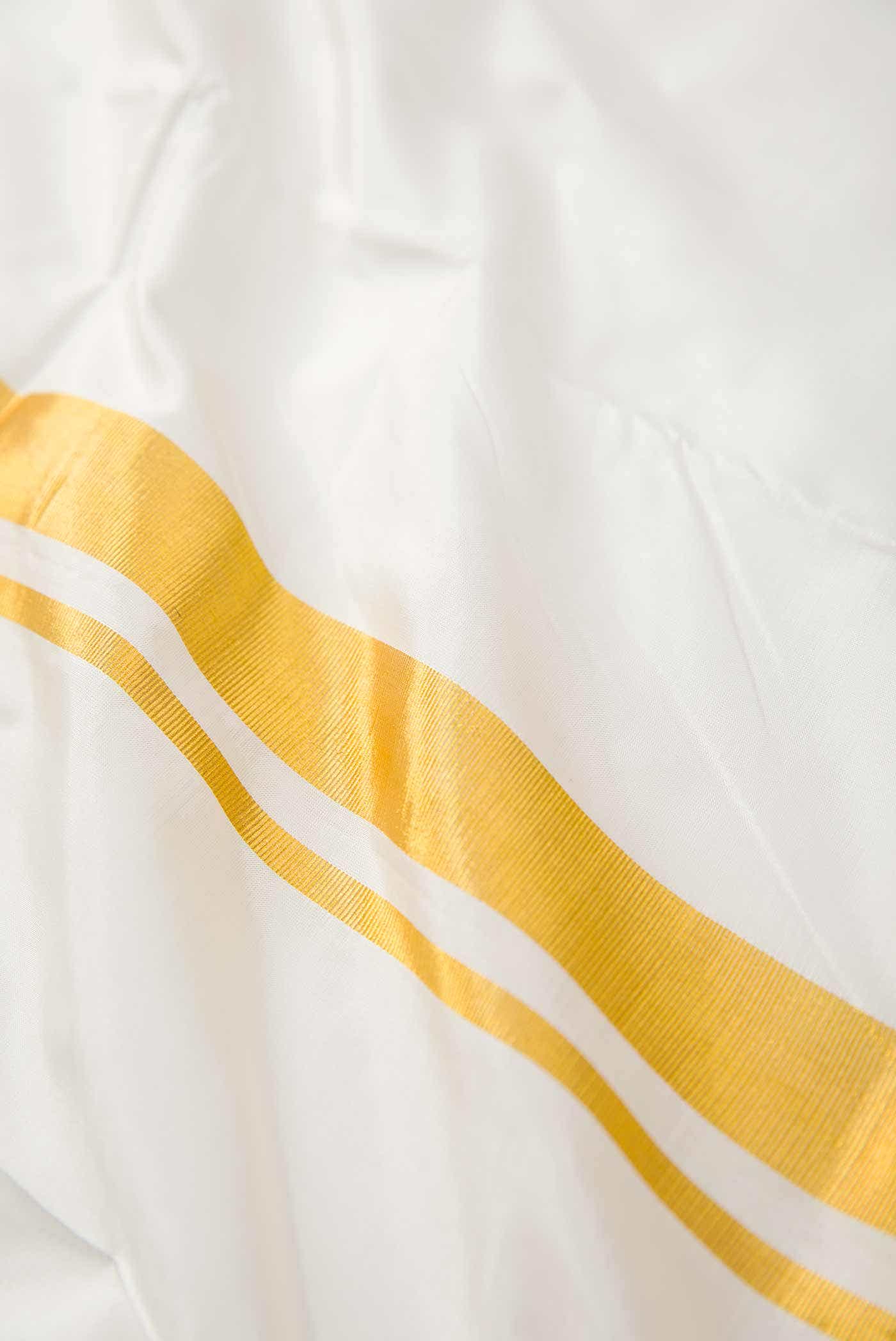 Cream Silk Dhoti With Angavastram (9X 5) Muzham