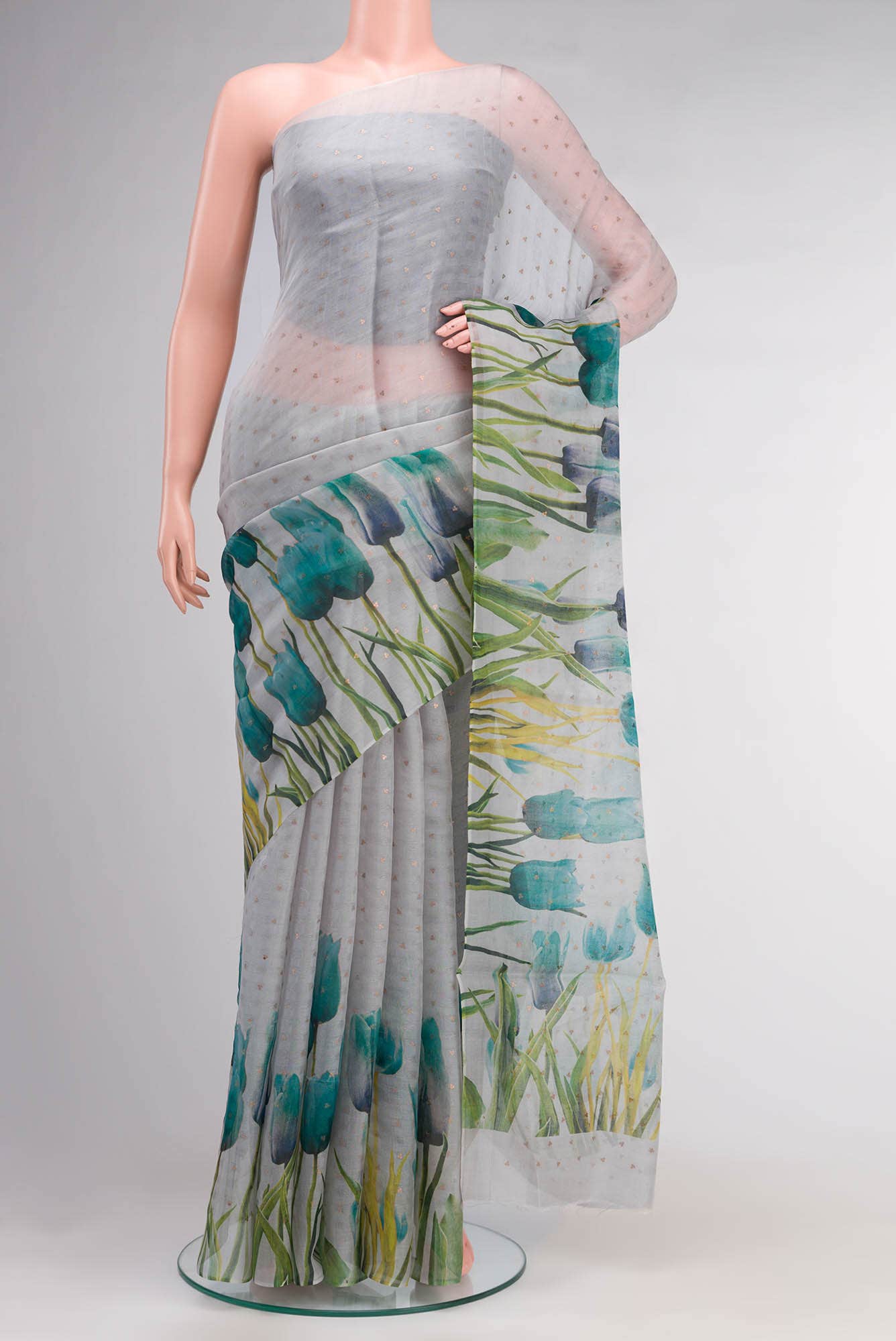 Grey Organza Silk Saree