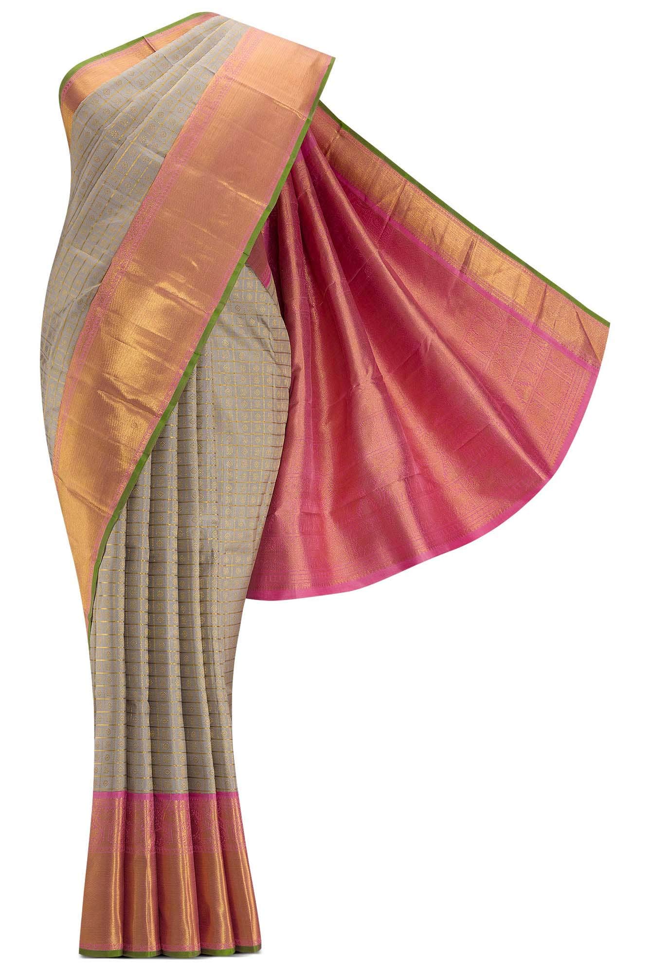 Pure Silk Pure Zari Grey Dual Tone Kanchipuram Saree