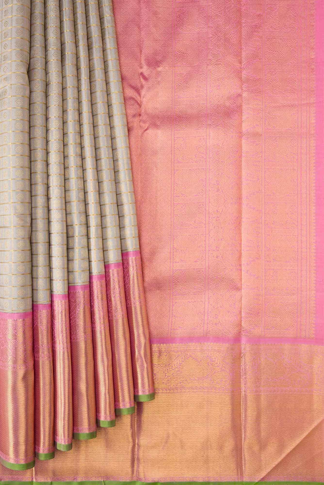 Pure Silk Pure Zari Grey Dual Tone Kanchipuram Saree
