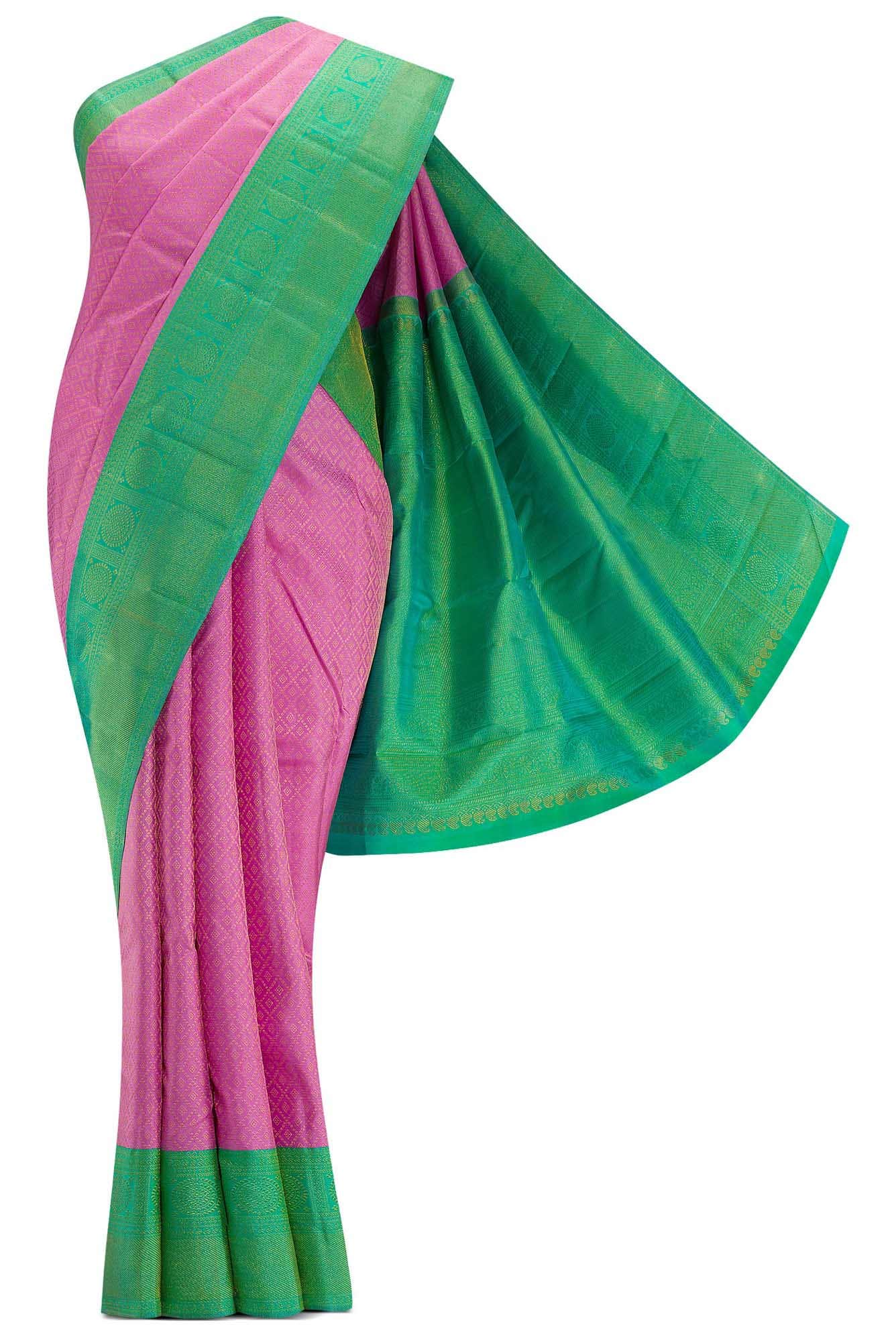 Pure Silk Pure Zari Pink Dual Tone Kanjivaram Saree