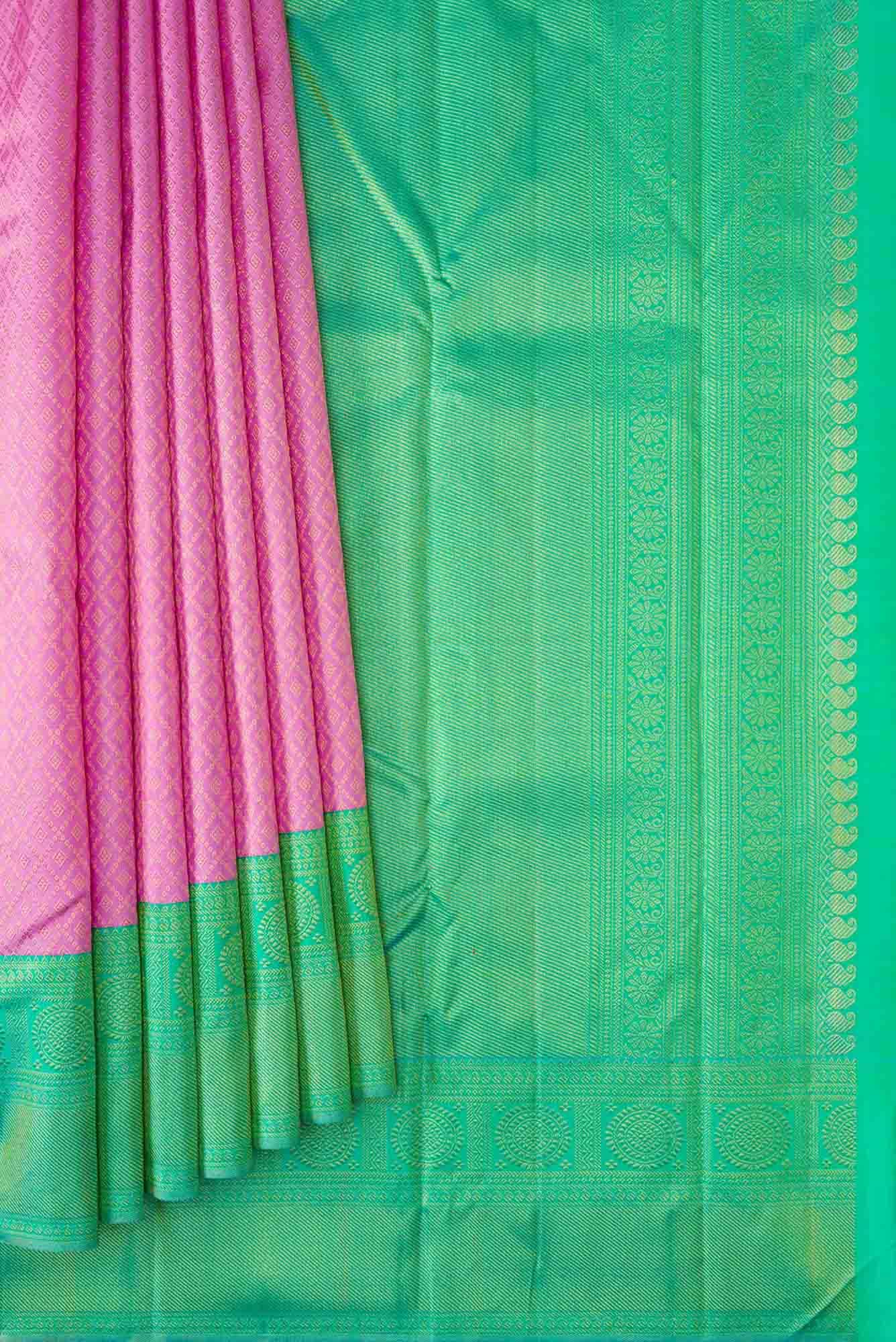Pure Silk Pure Zari Pink Dual Tone Kanchipuram Saree