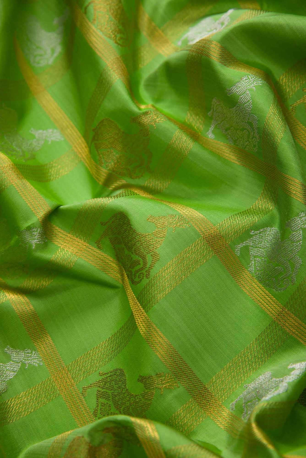 Pure Silk Pure Zari Green Dual Tone Kanchipuram Saree