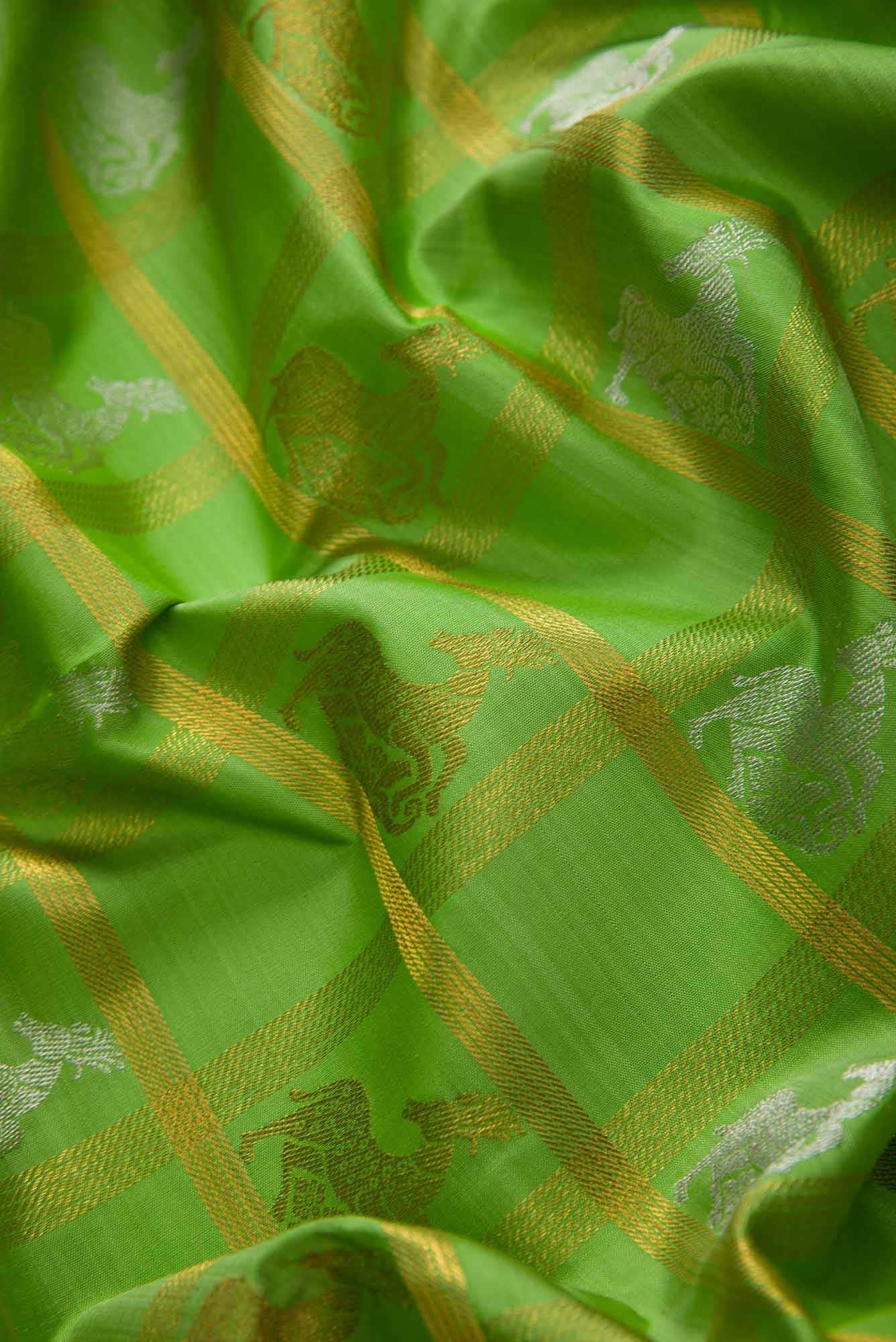 Pure Silk Pure Zari Green Dual Tone Kanchipuram Saree