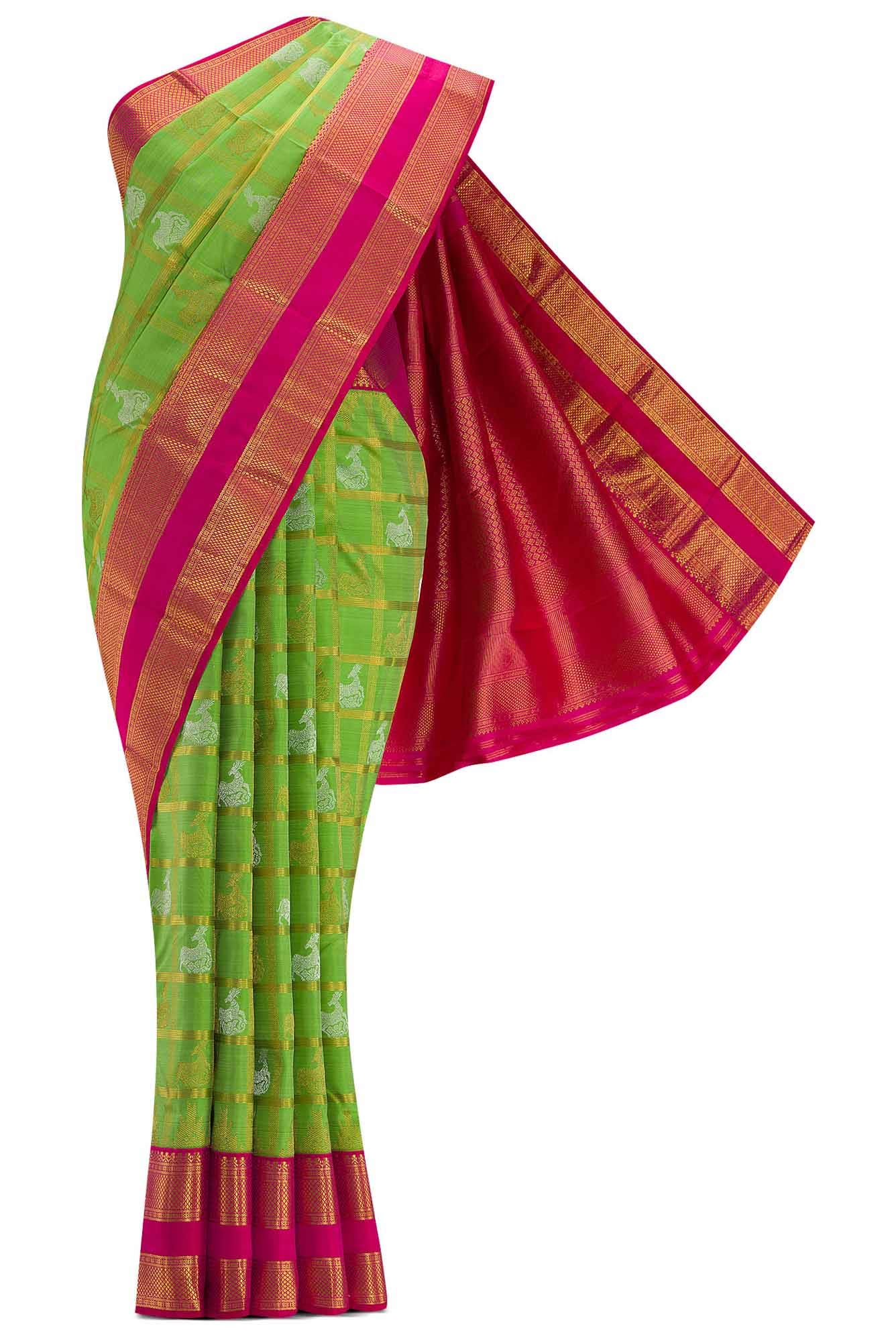 Pure Silk Pure Zari Green Dual Tone Kanchipuram Saree