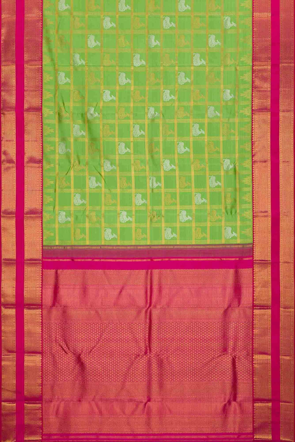 Pure Silk Pure Zari Green Dual Tone Kanchipuram Saree
