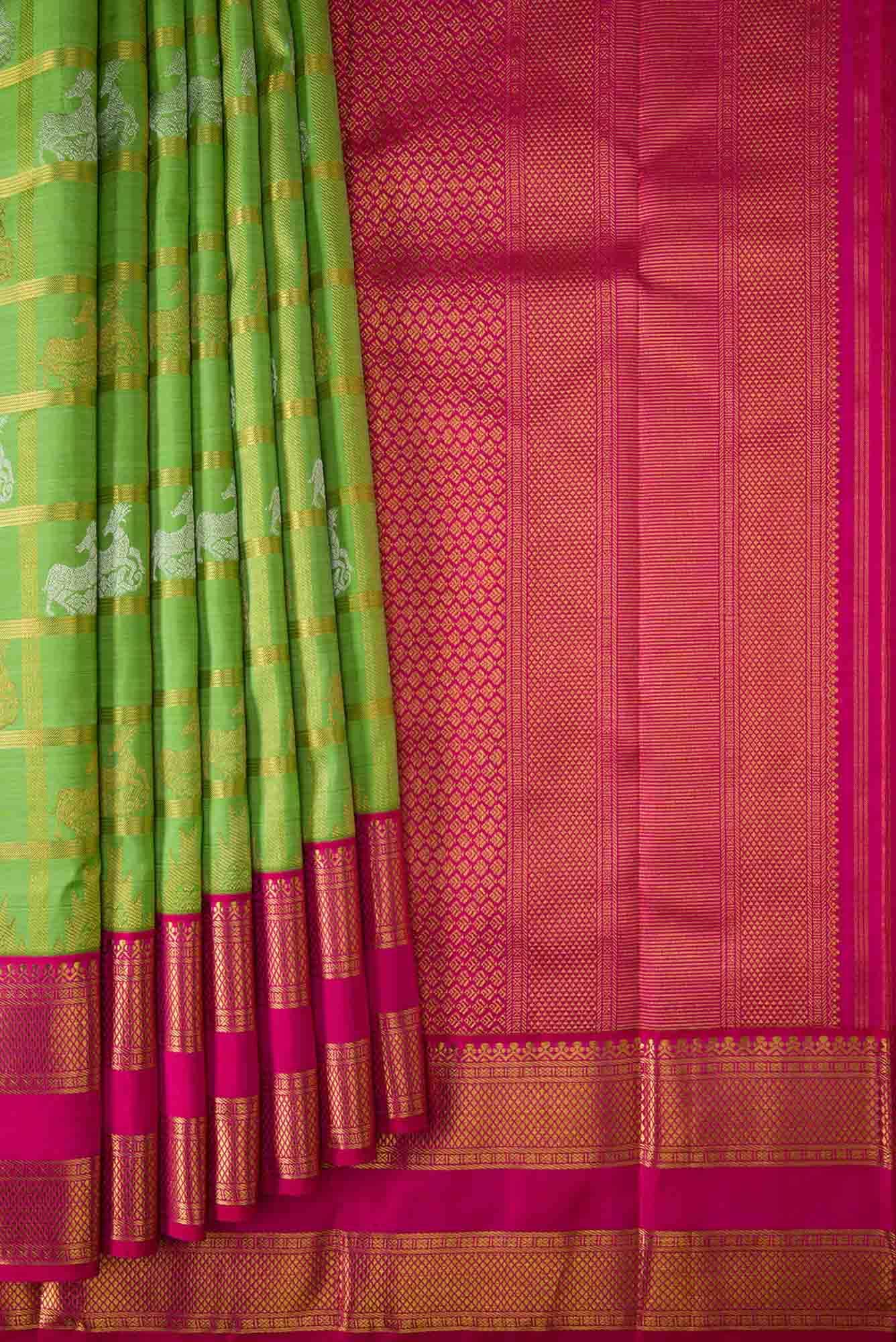Pure Silk Pure Zari Green Dual Tone Kanchipuram Saree