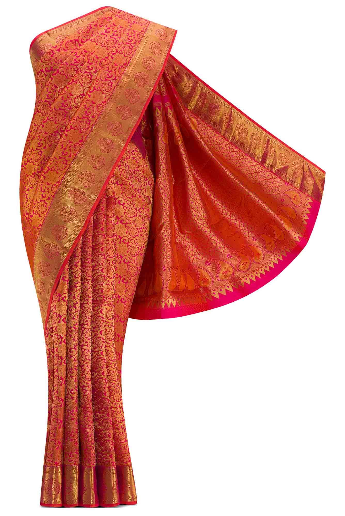 Pure Silk Pure Zari Pink Dual Tone Kanchipuram Saree