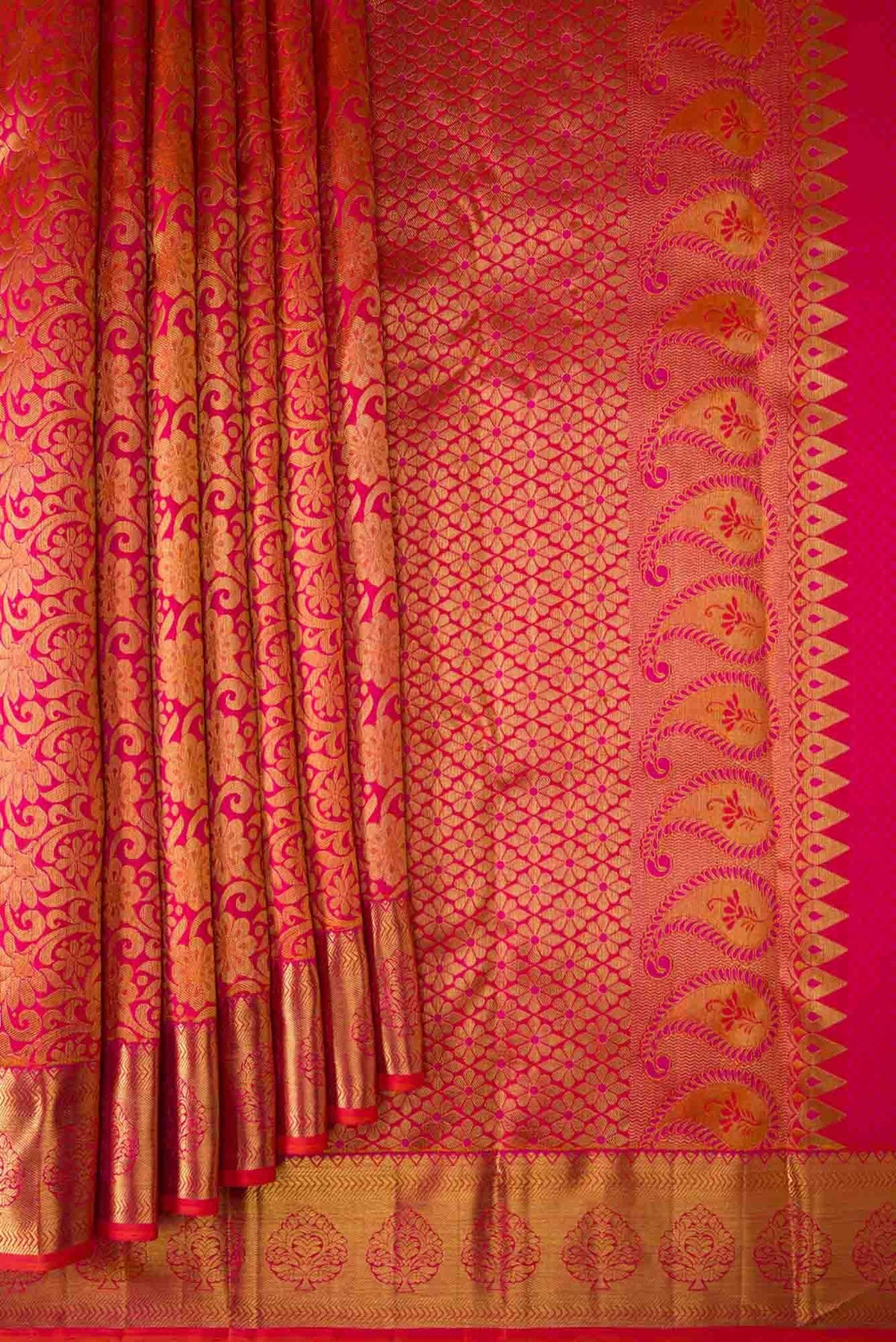 Pure Silk Pure Zari Pink Dual Tone Kanjivaram Saree