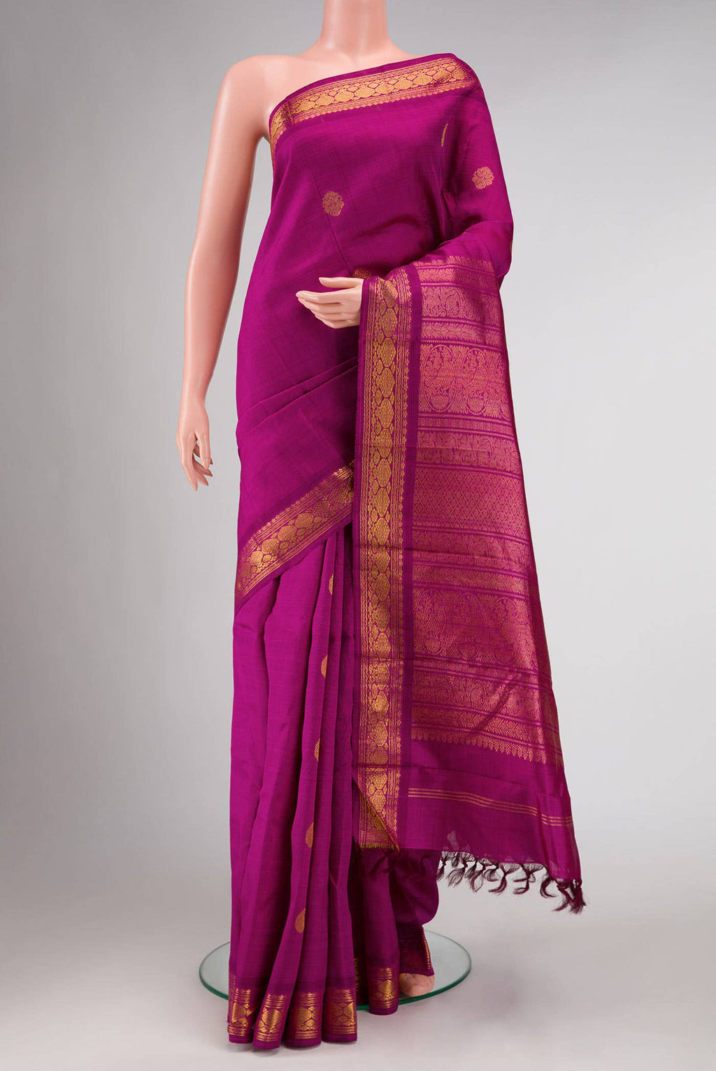 Pure Silk Pure Zari Magenta Dual Tone Kanchipuram Saree