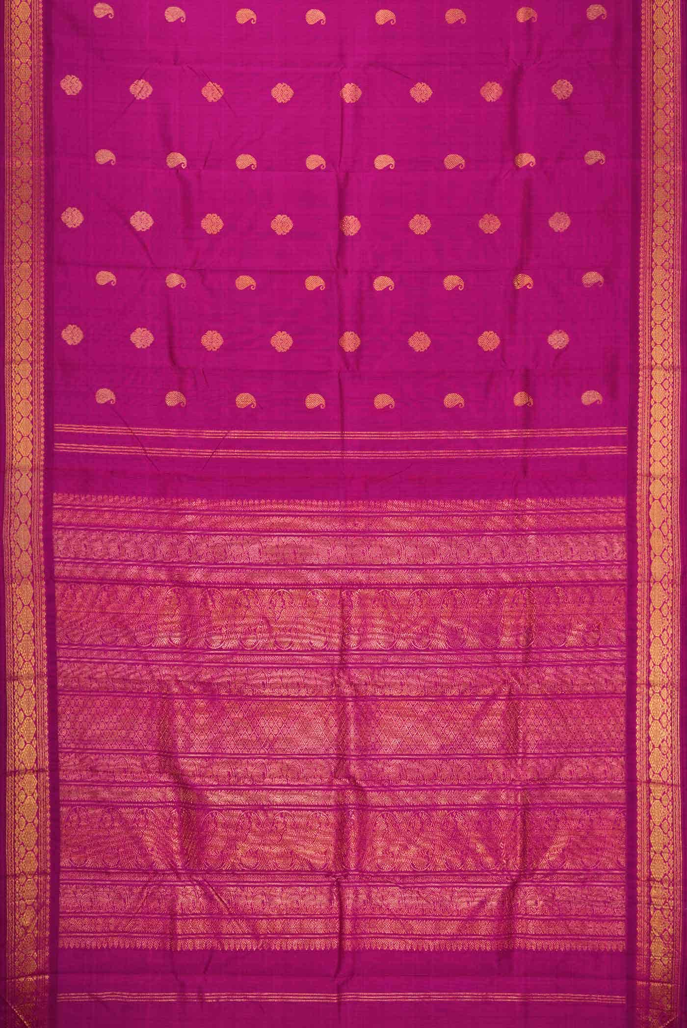 Pure Silk Pure Zari Magenta Dual Tone Kanchipuram Saree