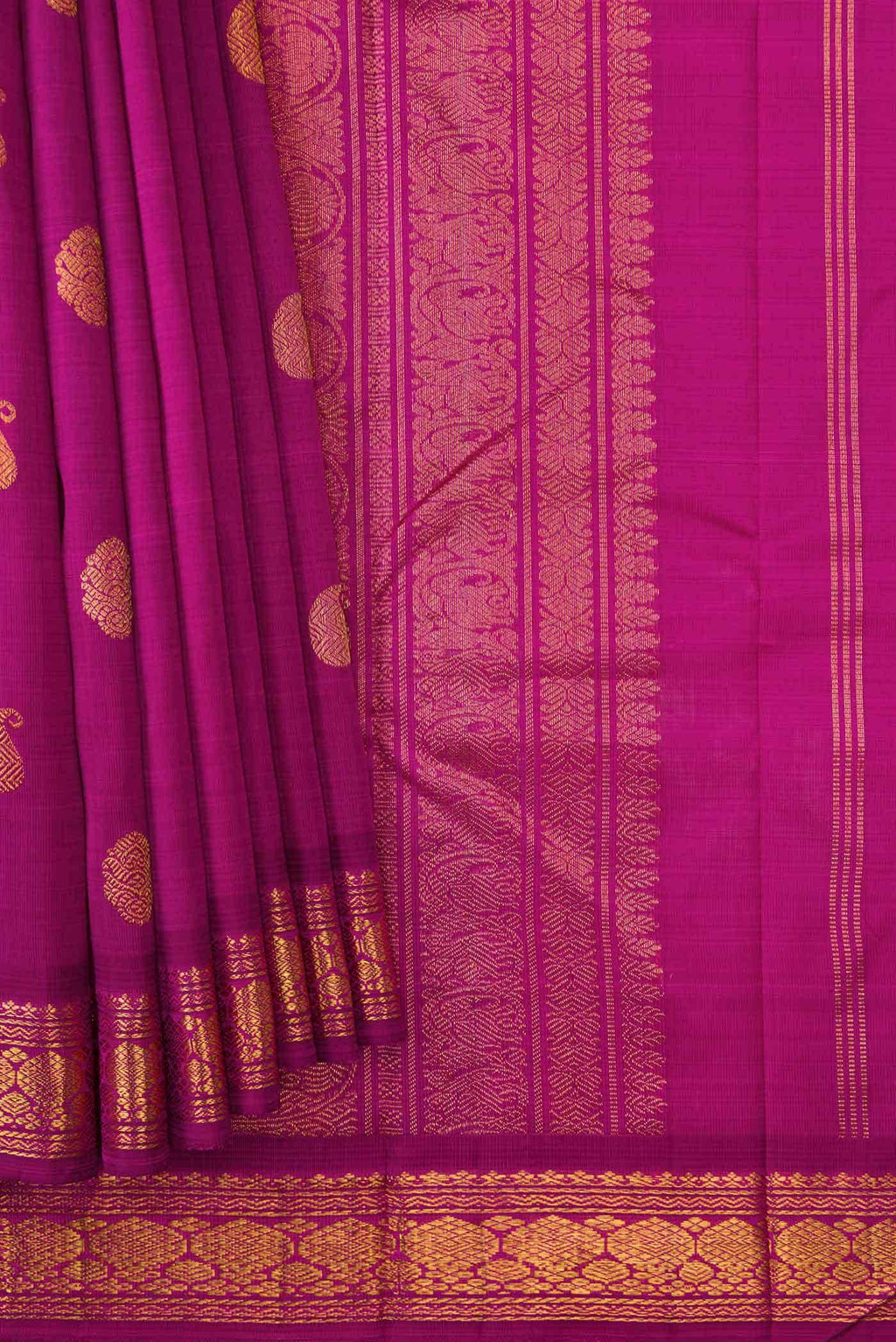 Pure Silk Pure Zari Magenta Dual Tone Kanchipuram Saree
