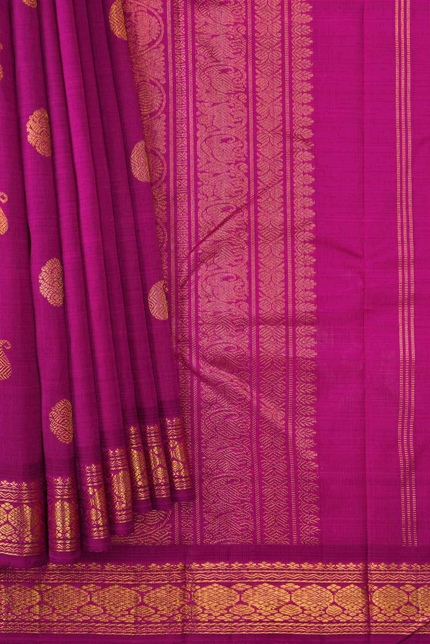 Pure Silk Pure Zari Magenta Dual Tone Kanchipuram Saree