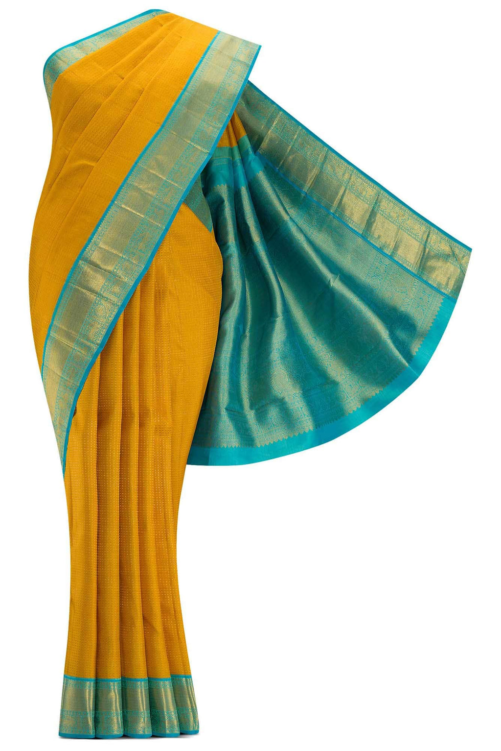 Pure Silk Pure Zari Yellow Dual Tone Kanchipuram Saree