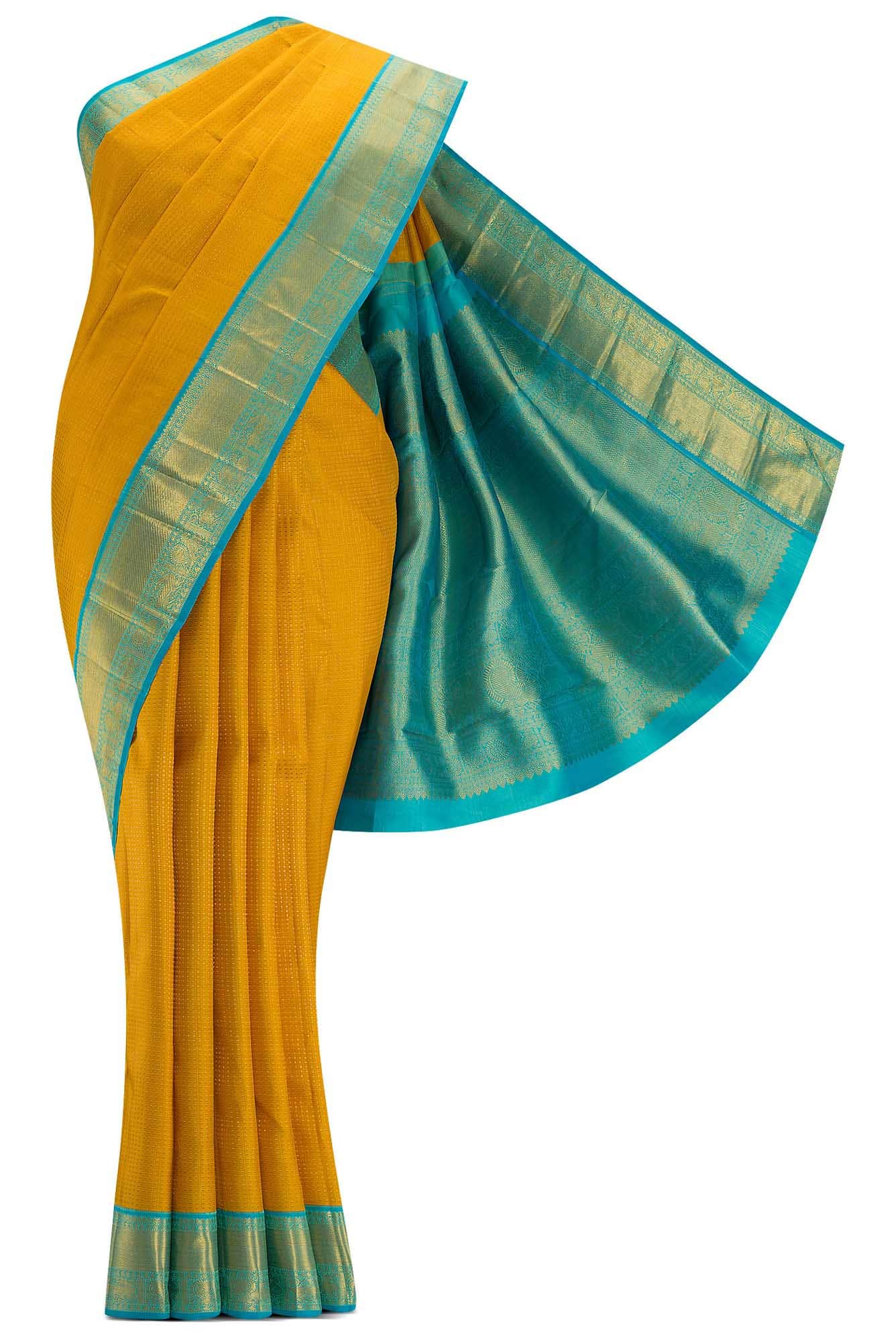 Pure Silk Pure Zari Yellow Dual Tone Kanchipuram Saree