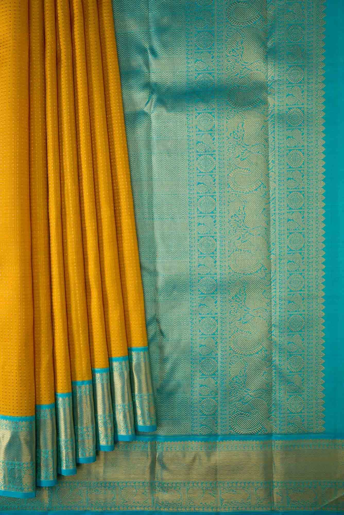 Pure Silk Pure Zari Yellow Dual Tone Kanchipuram Saree