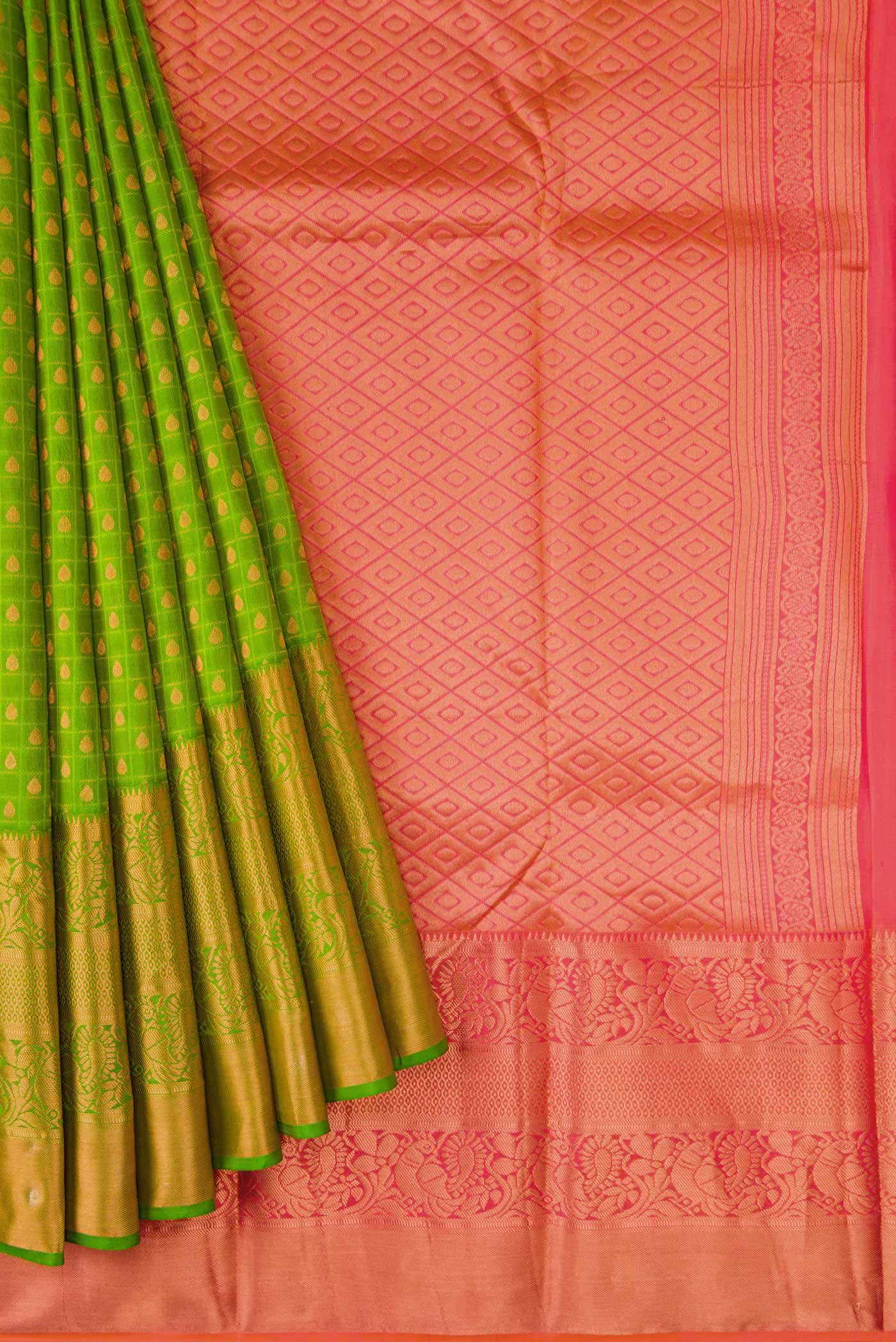 Parrot Green Kanchipuram Silk Saree