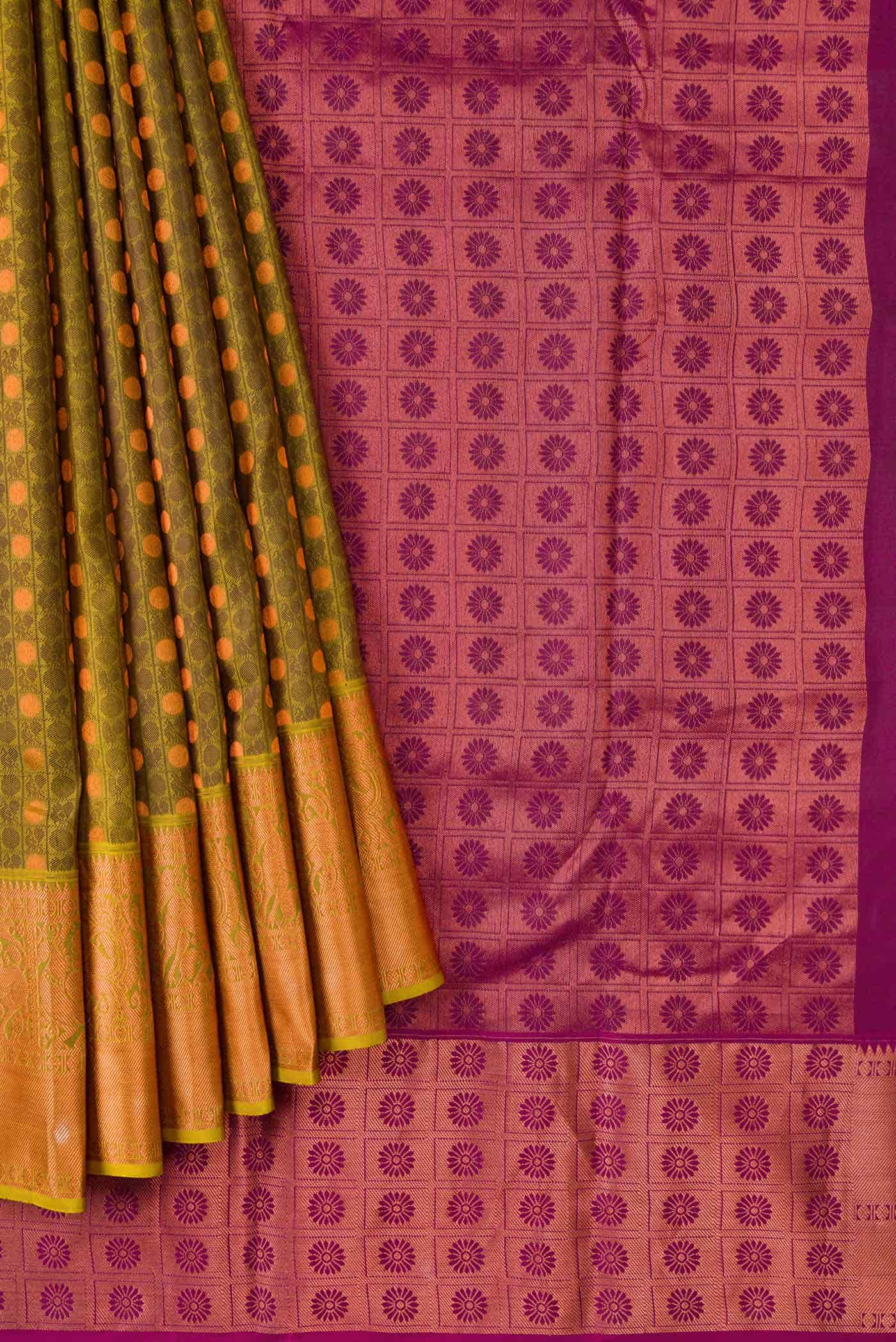Mehandi Green Dual Tone Kanchipuram Silk Saree