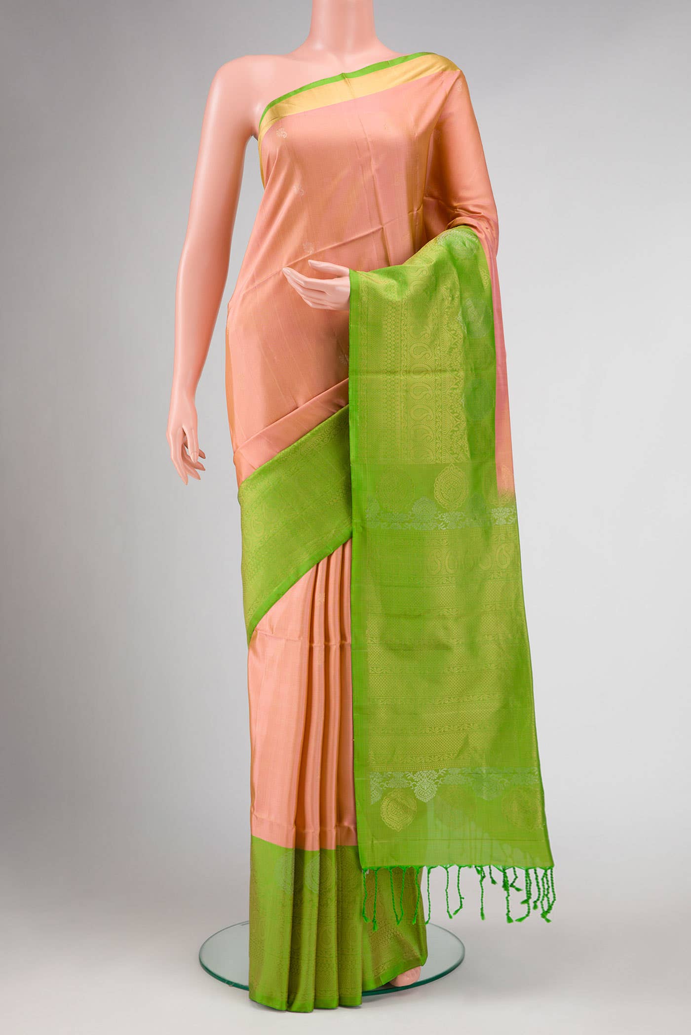 Golden Peach Dual Tone Soft Silk Saree