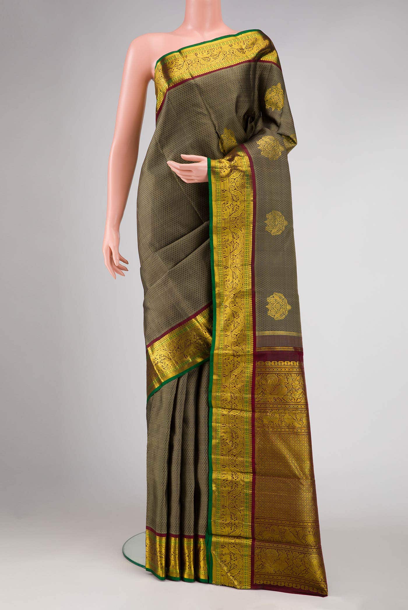Grey Dual Tone Kanchipuram Silk Saree