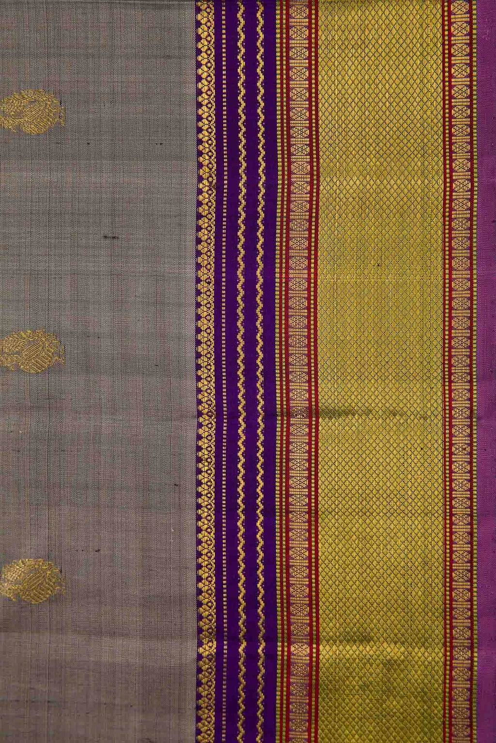 Pure Silk Pure Zari Grey Dual Tone Kanchipuram Saree