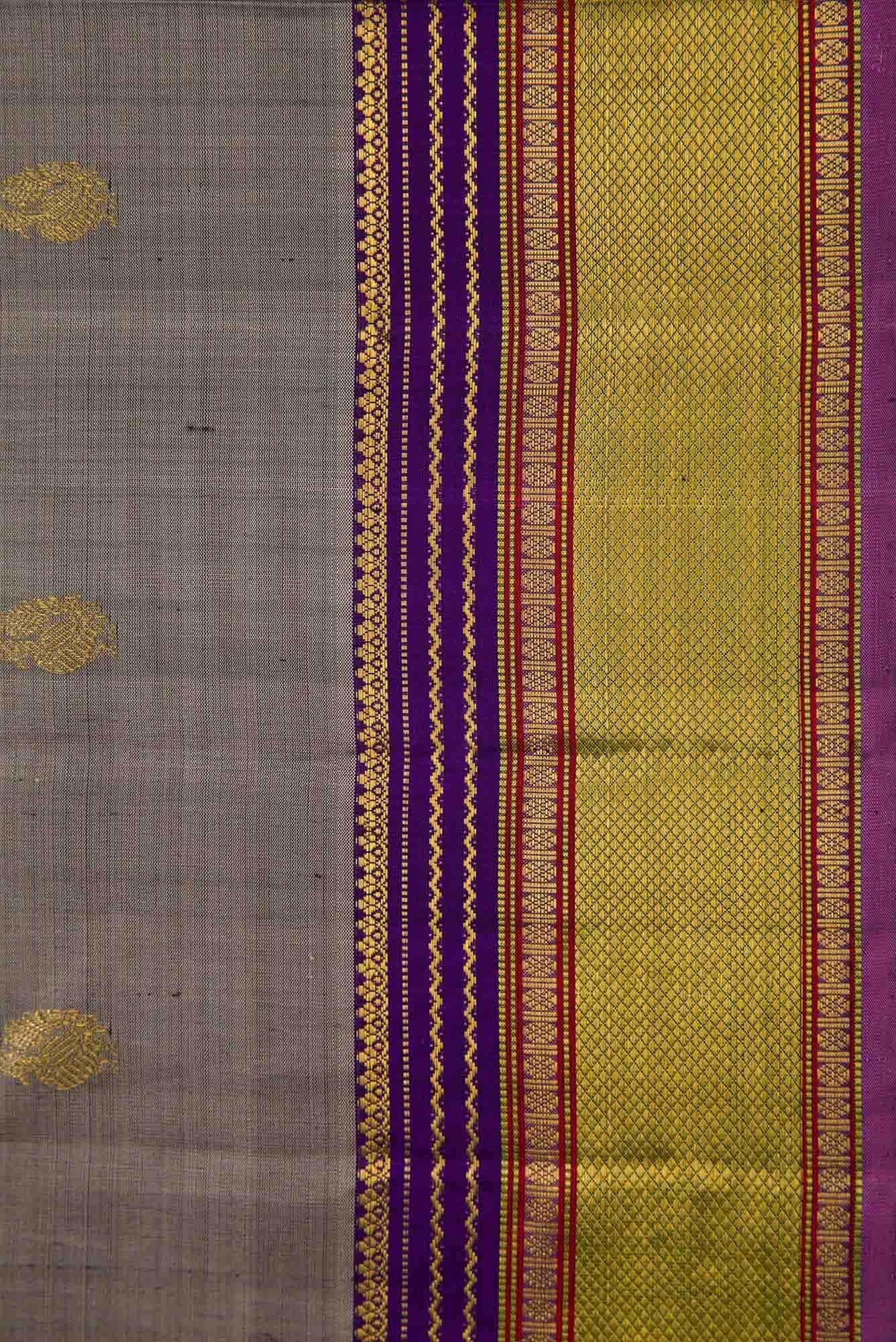 Pure Silk Pure Zari Grey Dual Tone Kanchipuram Saree