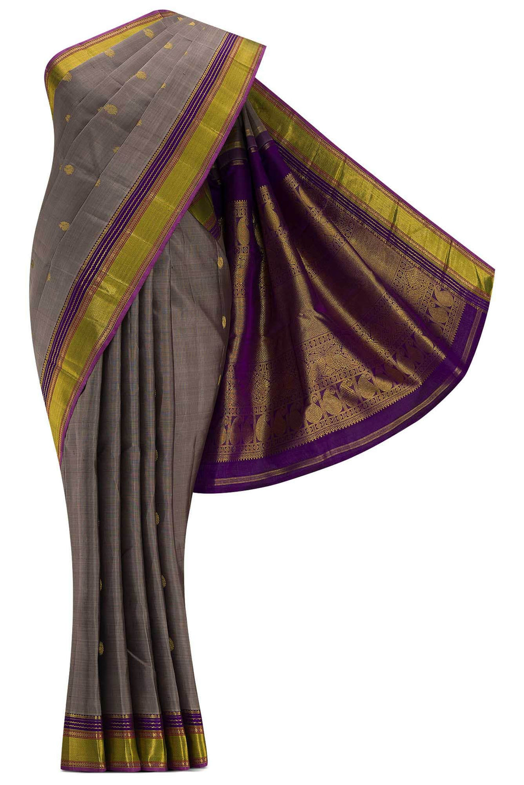 Pure Silk Pure Zari Grey Dual Tone Kanchipuram Saree