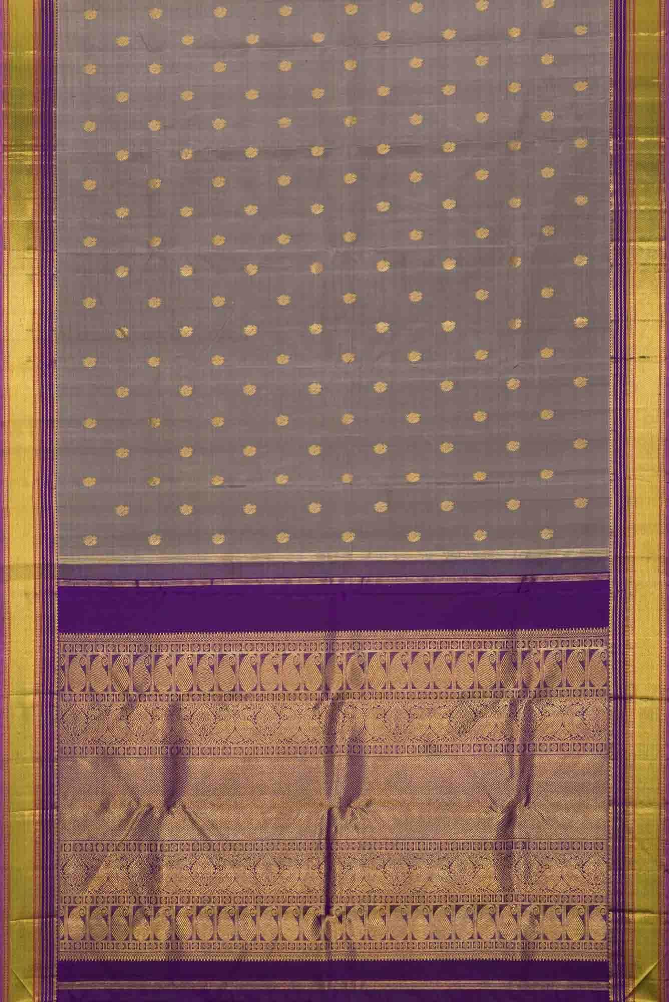 Pure Silk Pure Zari Grey Dual Tone Kanchipuram Saree