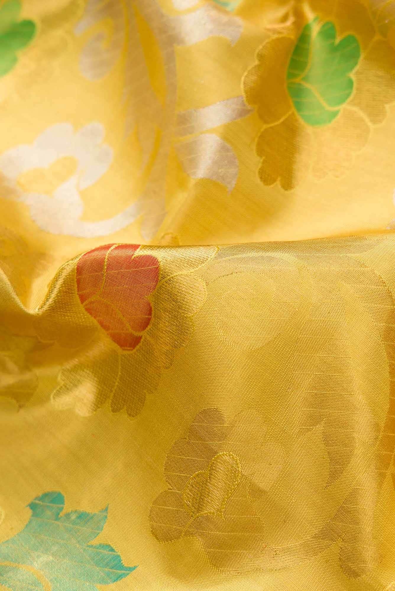 Pure Silk Pure Zari Yellow Dual Tone Kanchipuram Tissue Saree
