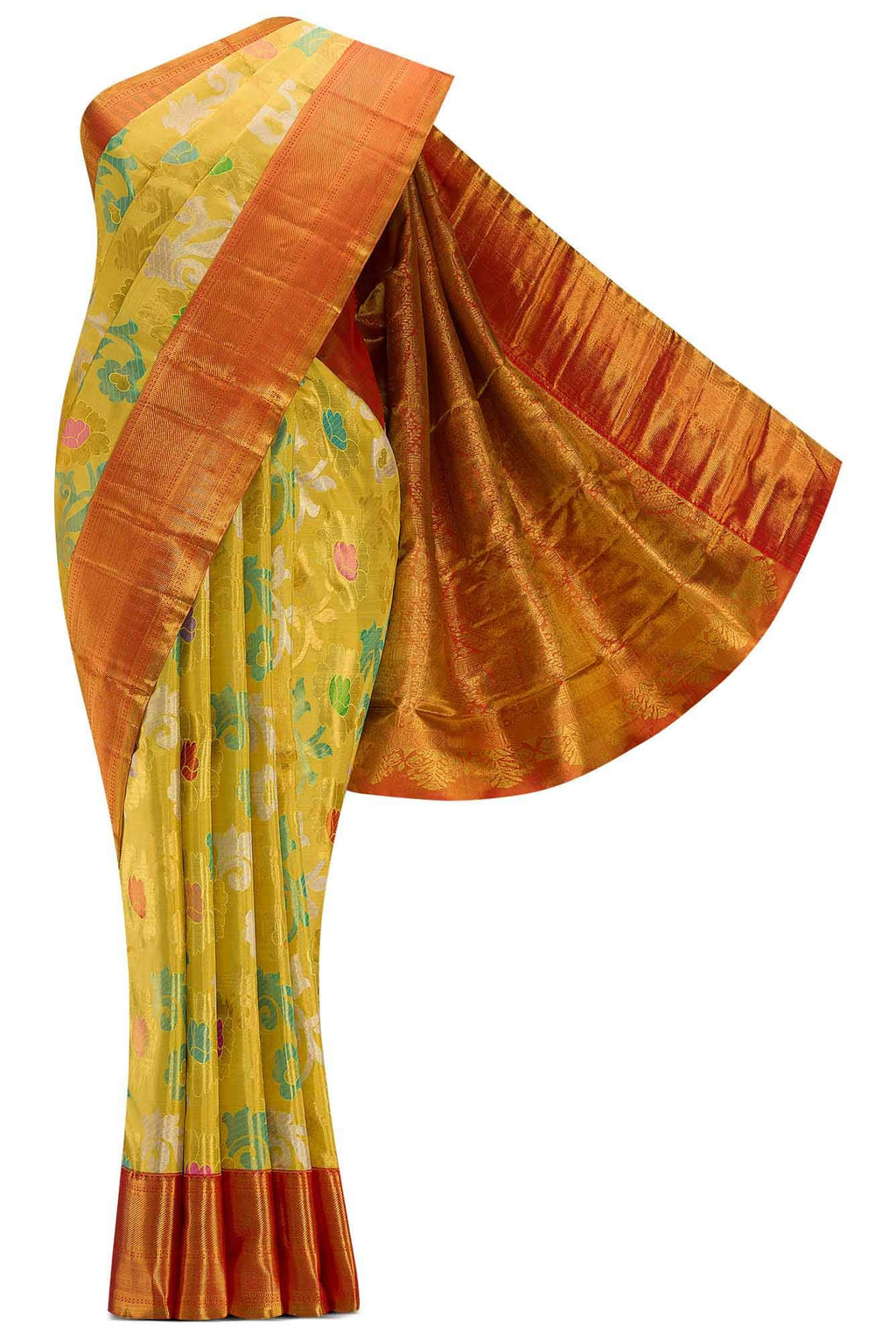 Pure Silk Pure Zari Yellow Dual Tone Kanchipuram Tissue Saree