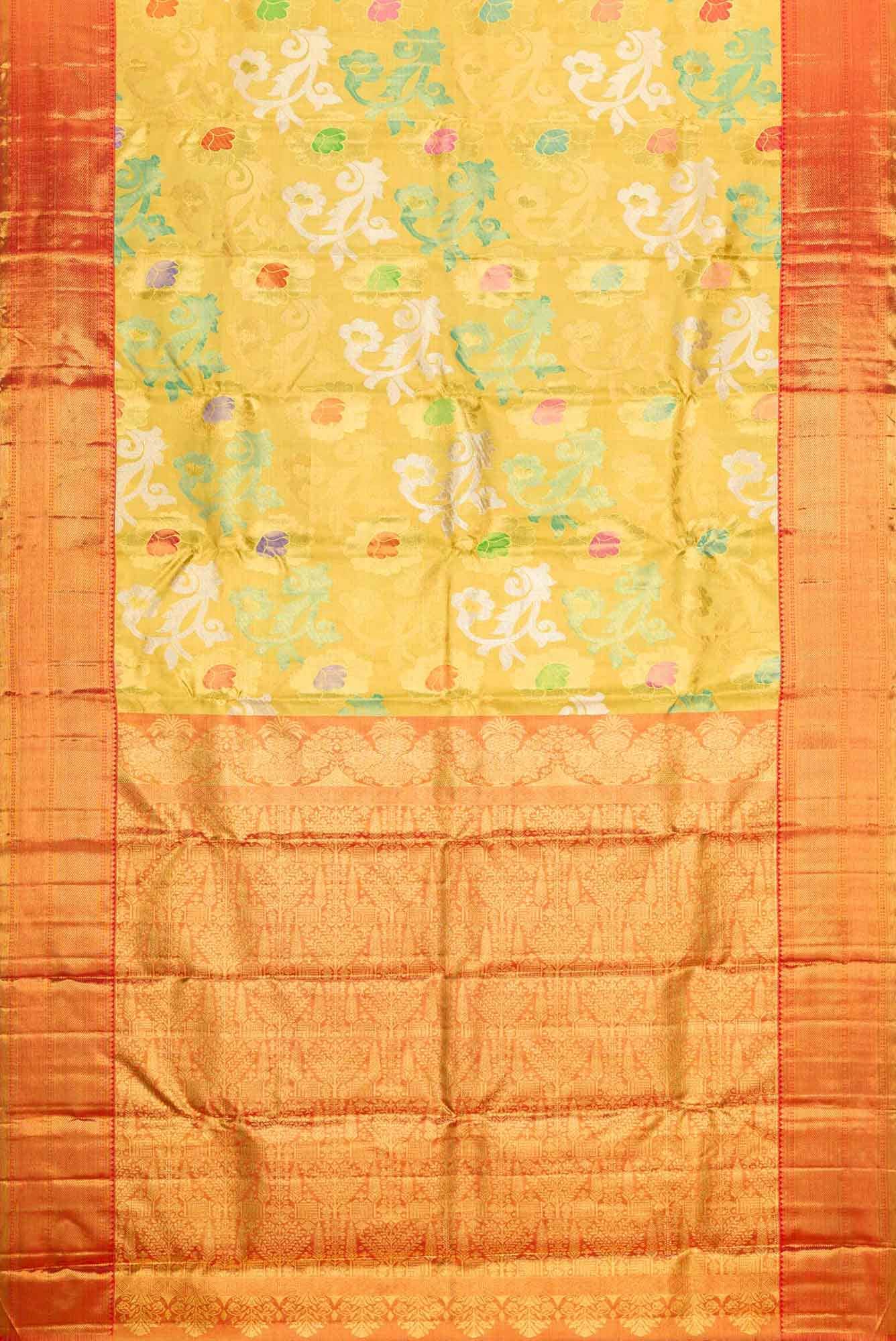 Pure Silk Pure Zari Yellow Dual Tone Kanchipuram Tissue Saree