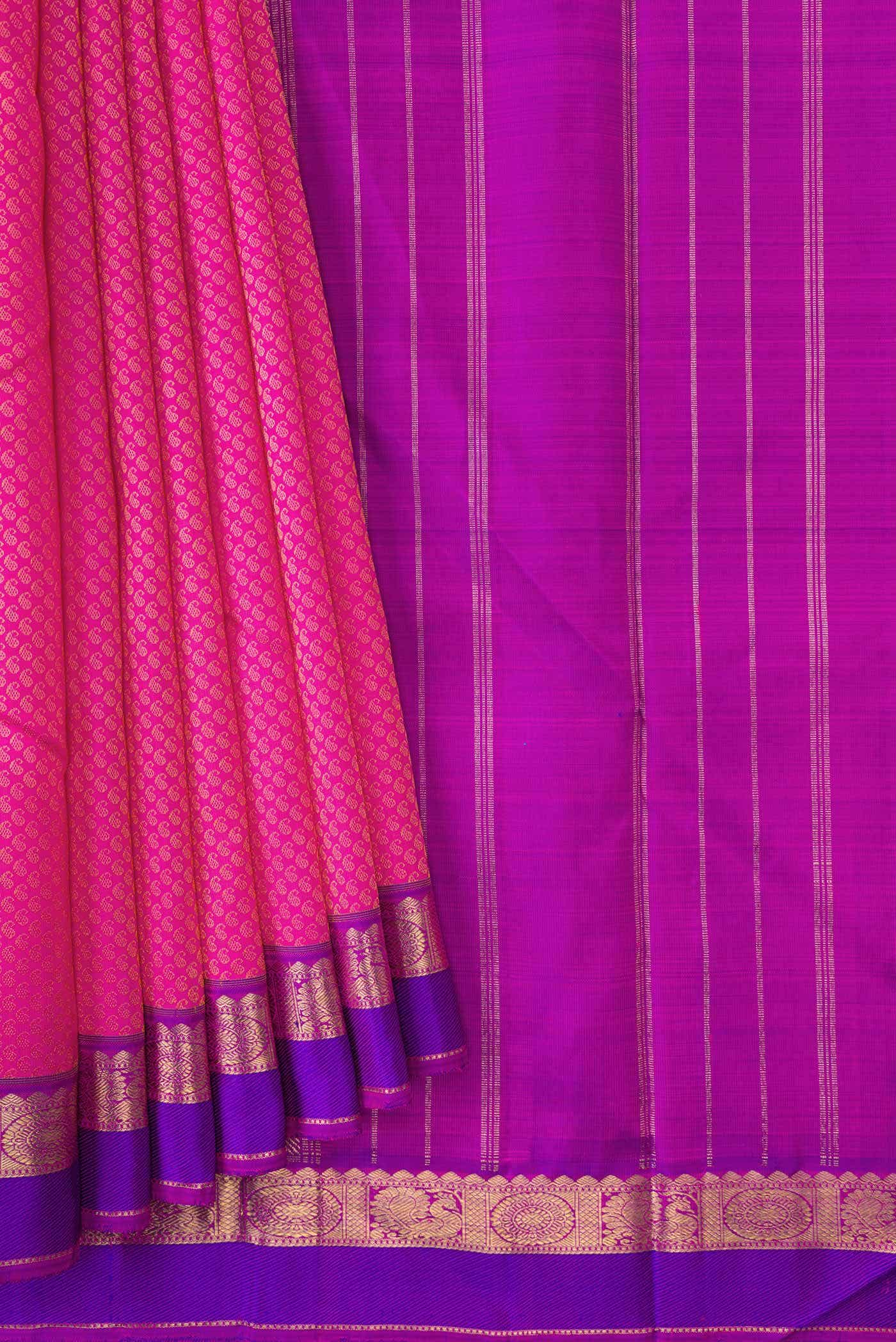 Pure Silk Pure Zari Pink Dual Tone Kanchipuram Saree