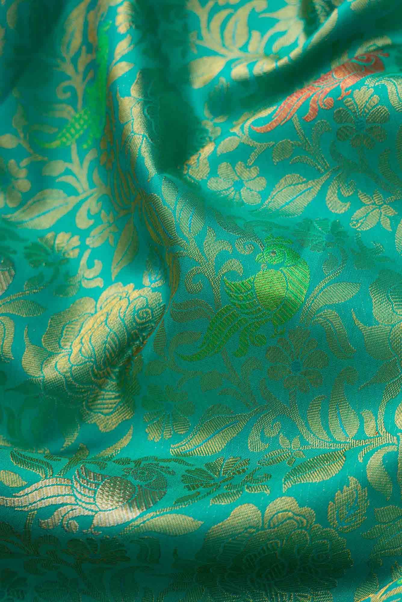 Pure Silk Pure Zari Green Dual Tone Kanchipuram Saree