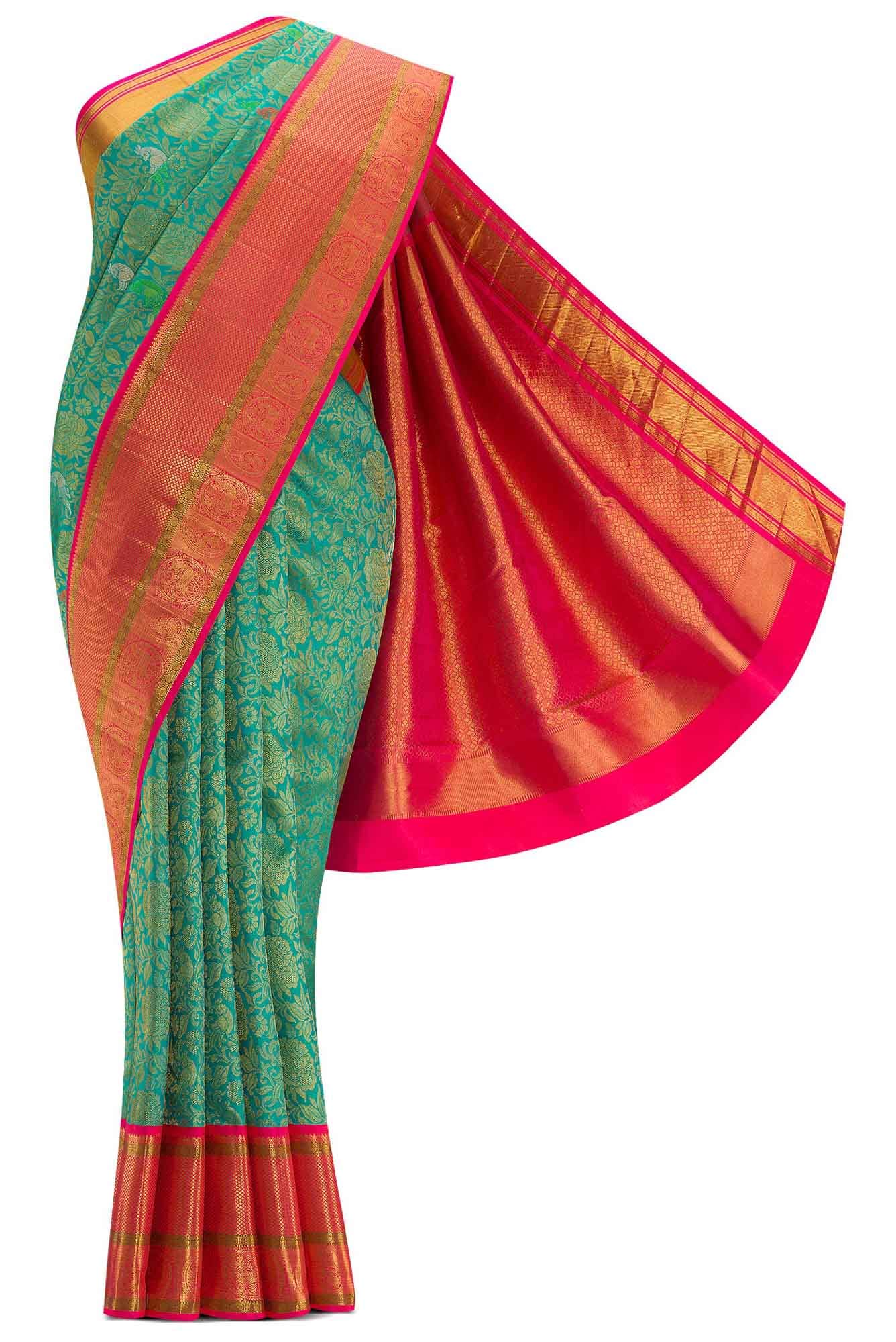 Pure Silk Pure Zari Green Dual Tone Kanchipuram Saree