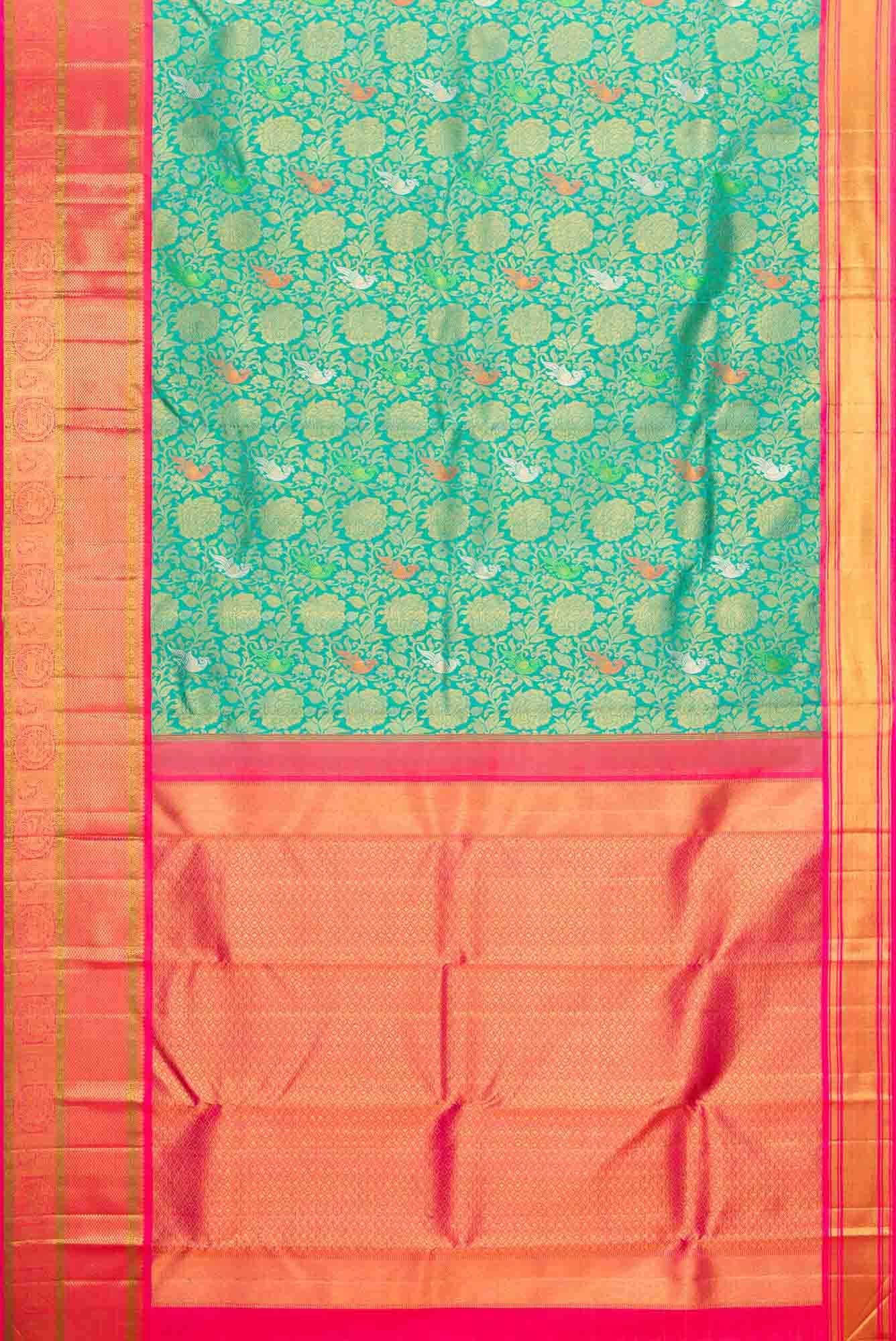 Pure Silk Pure Zari Green Dual Tone Kanchipuram Saree