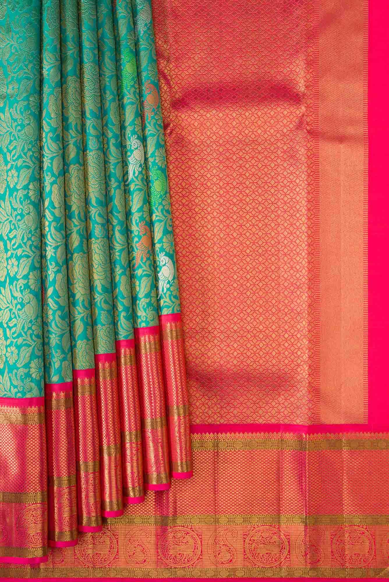 Pure Silk Pure Zari Green Dual Tone Kanchipuram Saree