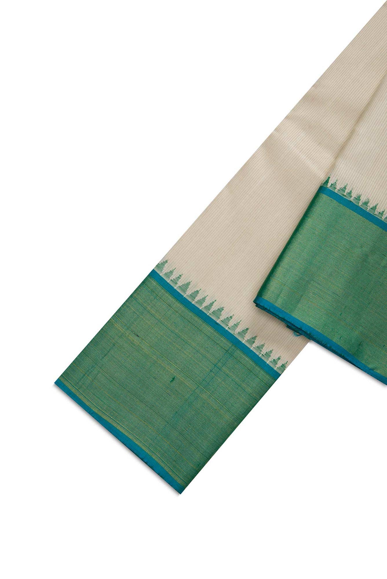 Cream Silk Dhoti With Angavastram (9X 5) Muzham