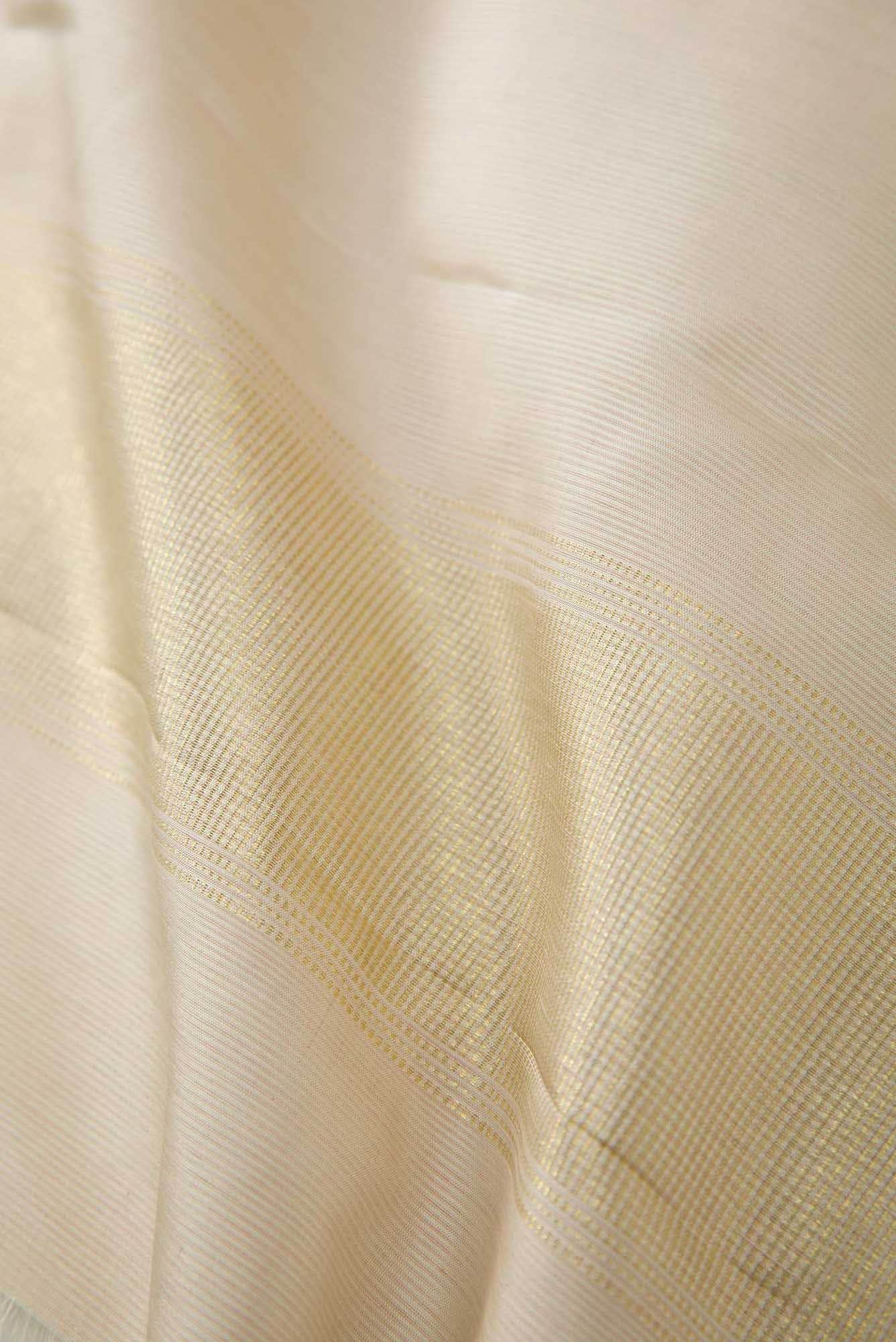 Cream Silk Dhoti With Angavastram (9X 5) Muzham