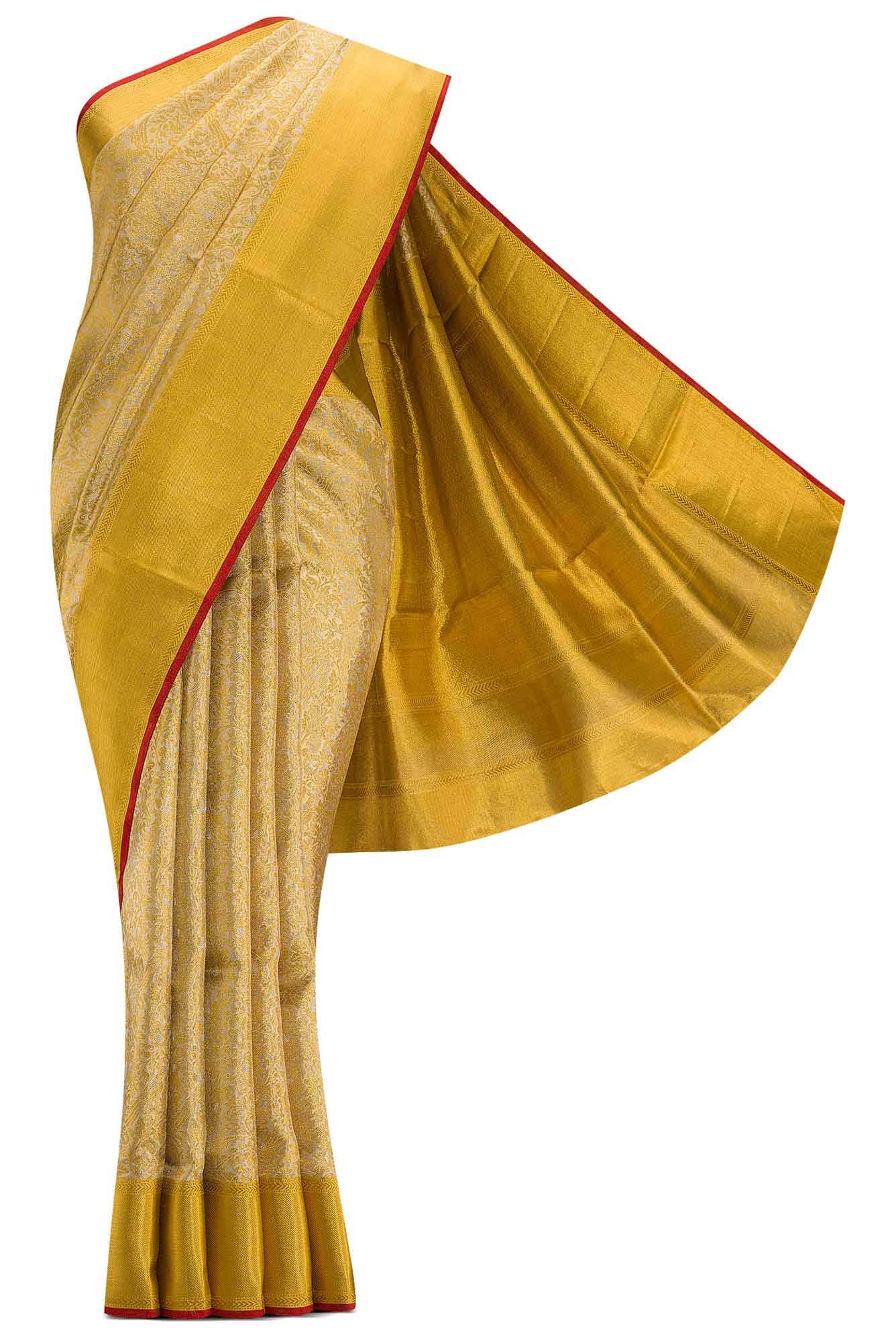 Pure Silk Pure Zari Gold Dual Tone Kanchipuram Tissue Saree